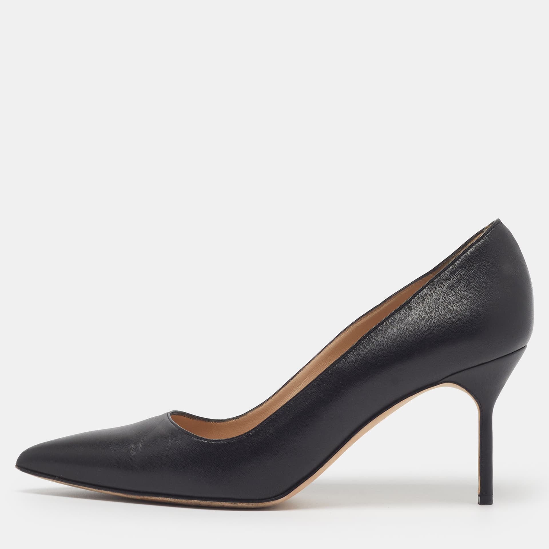 Manolo Blahnik BB Size 40 Black Leather Pointed Toe Pumps