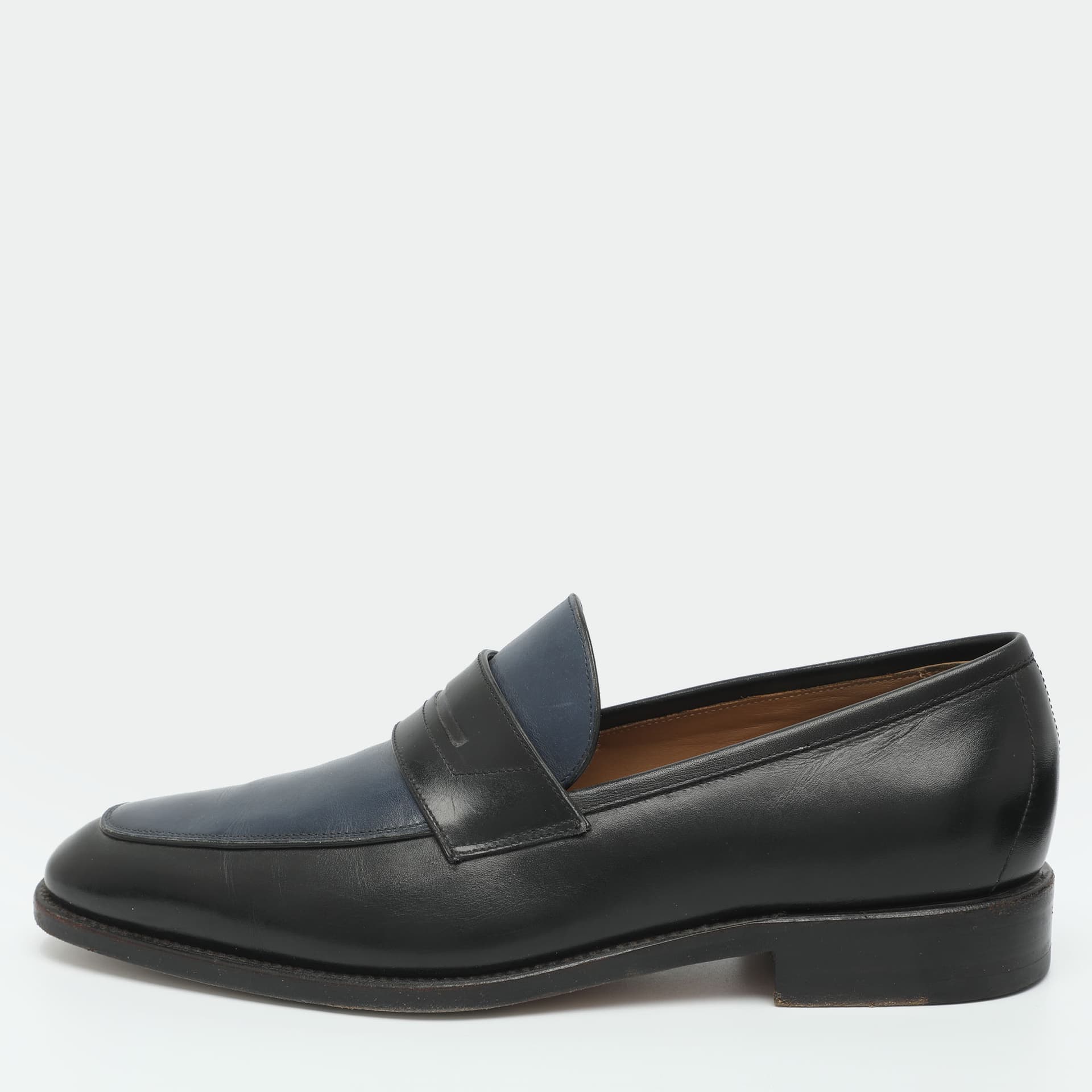 Salvatore Ferragamo Size 37.5 Navy Blue Leather Loafers
