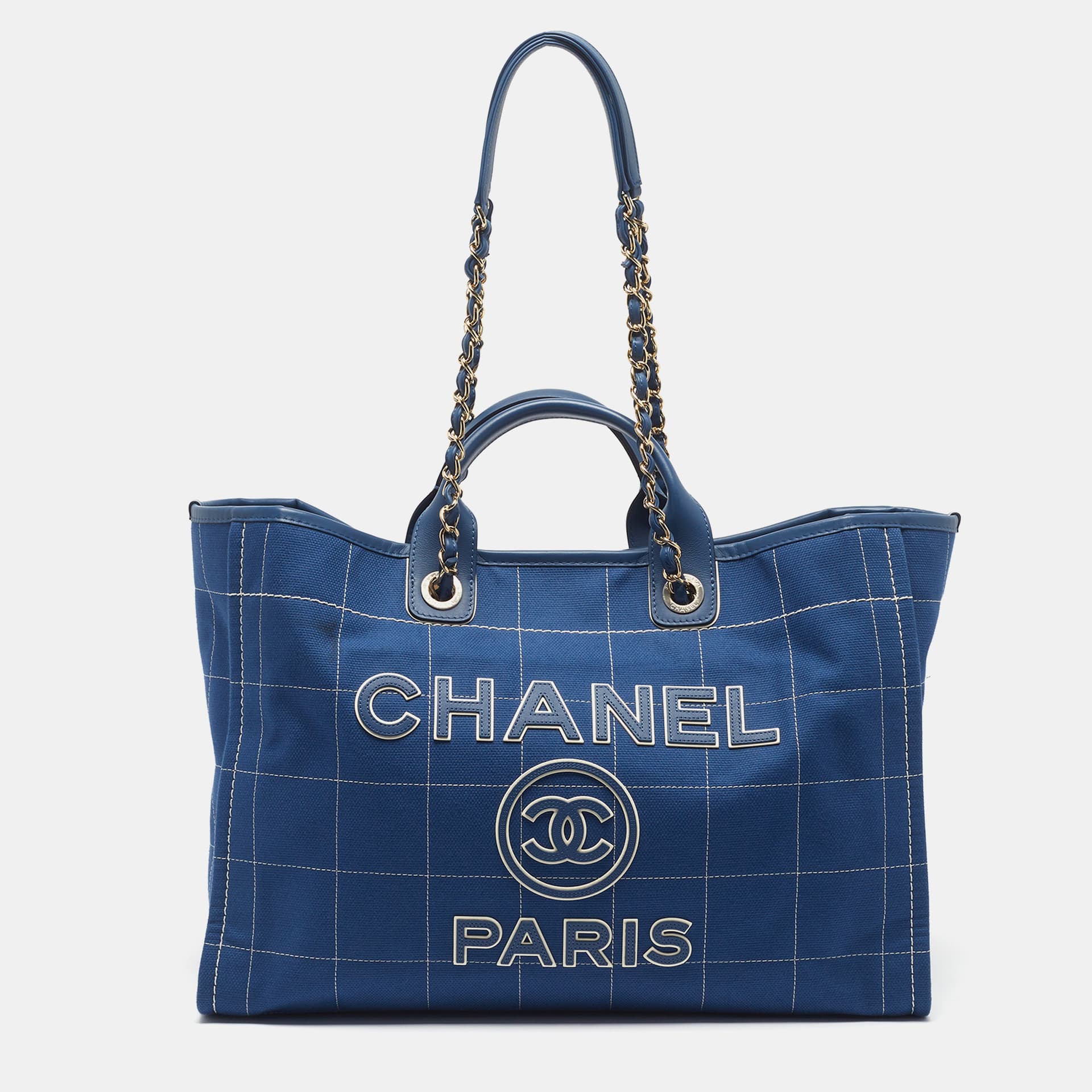 Chanel Deauville Large Blue Canvas Shopper Tote
