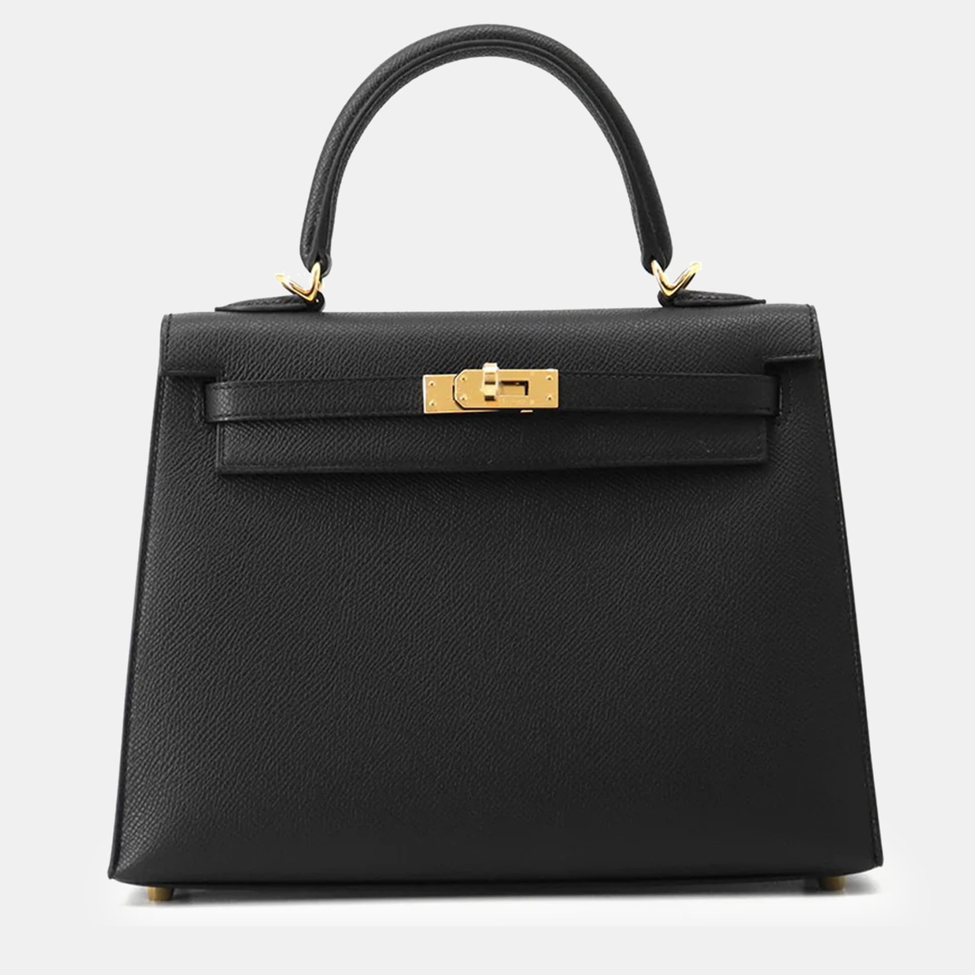 Hermes Kelly Sellier Black Epsom Size 25 Top Handle Bags