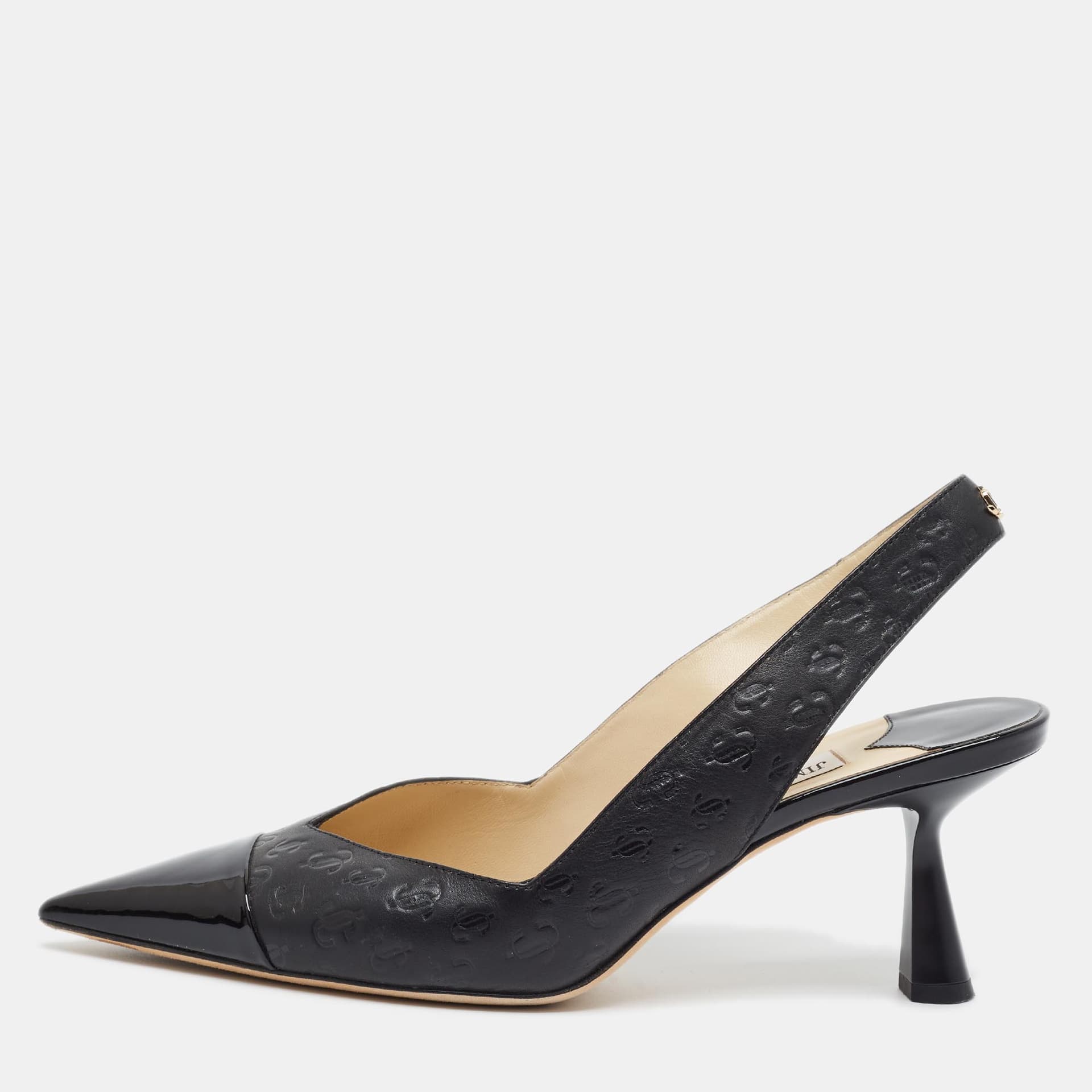 Jimmy Choo liya Size 40 Black Leather and Patent Leather Slingback Pumps
