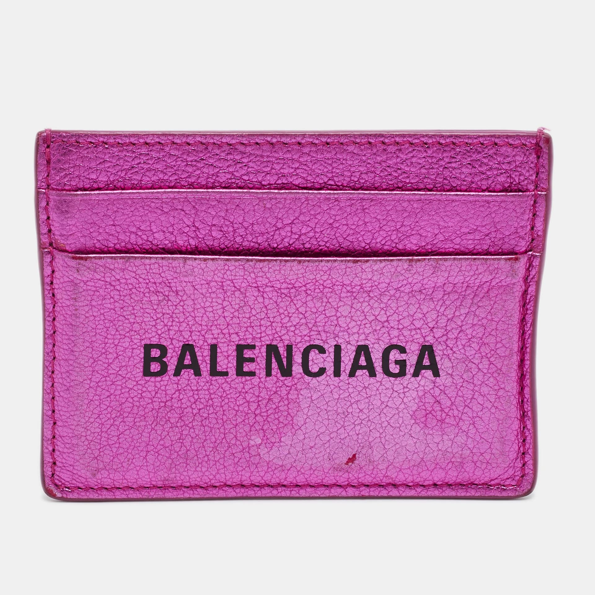 Balenciaga Logo Metallic Pink Leather Card Holder