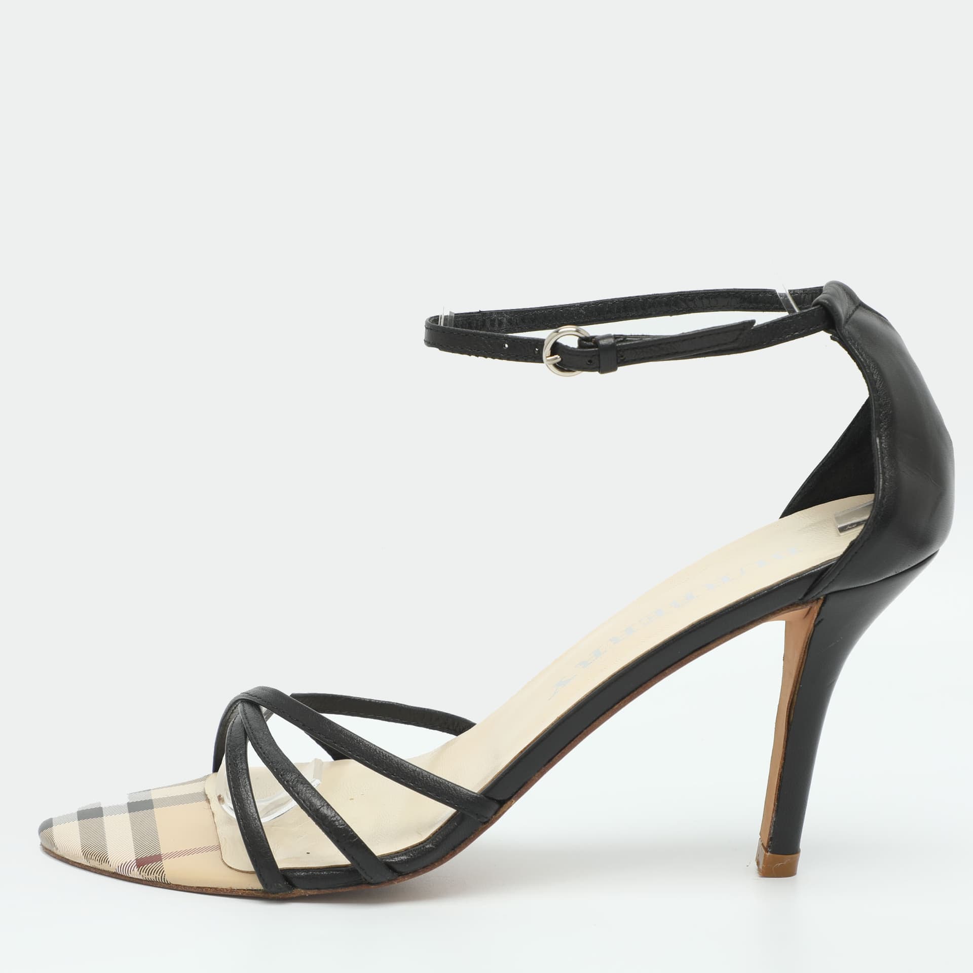 Burberry Size 38 Black Leather Ankle Strap Sandals