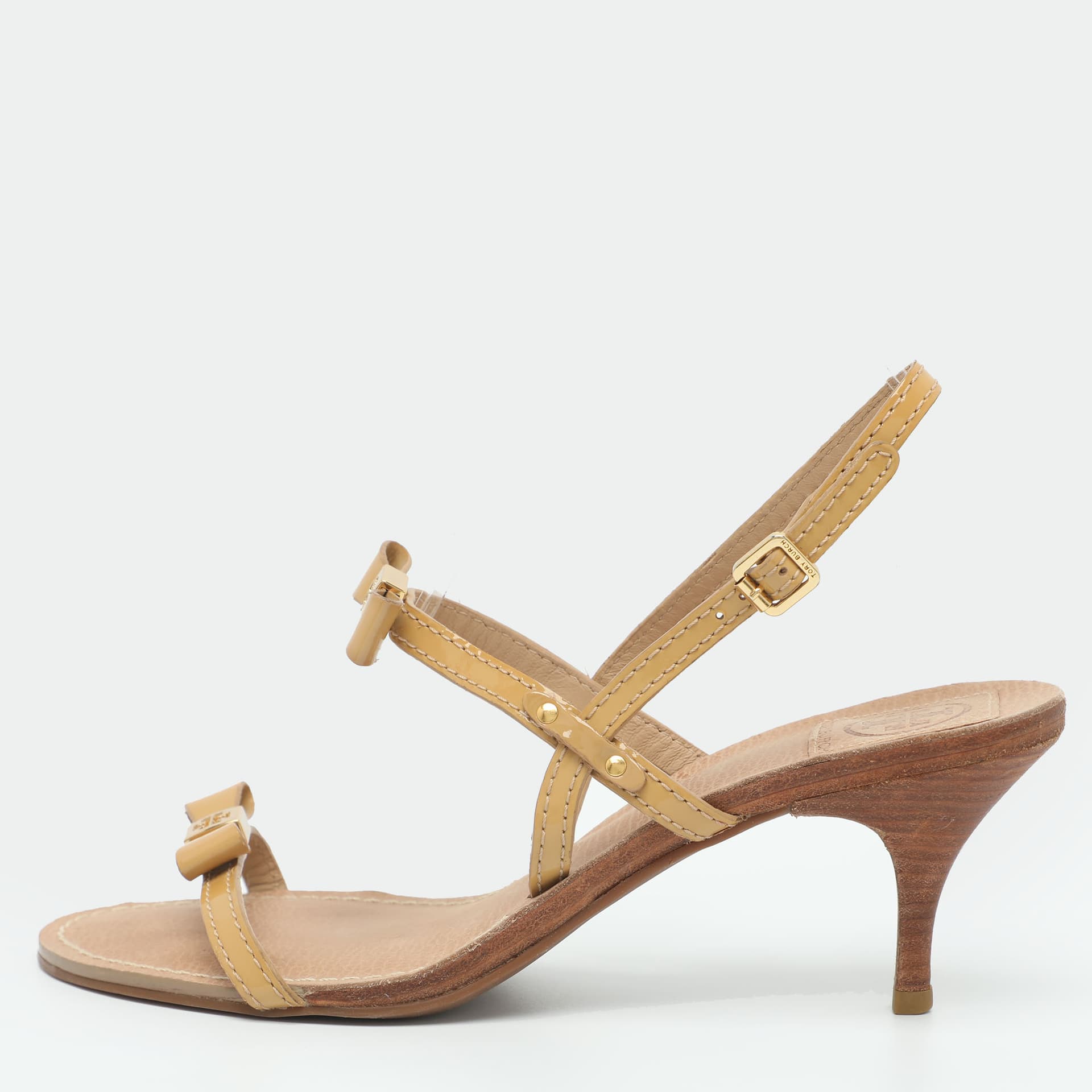 Tory Burch Kailey Size 38.5 Beige Patent Leather Slingback Sandals