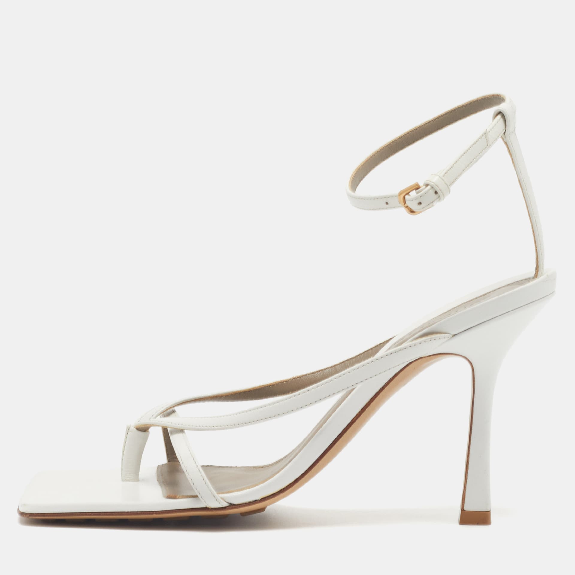 Bottega Veneta Stretch Size 36.5 White Leather Ankle Strap Sandals