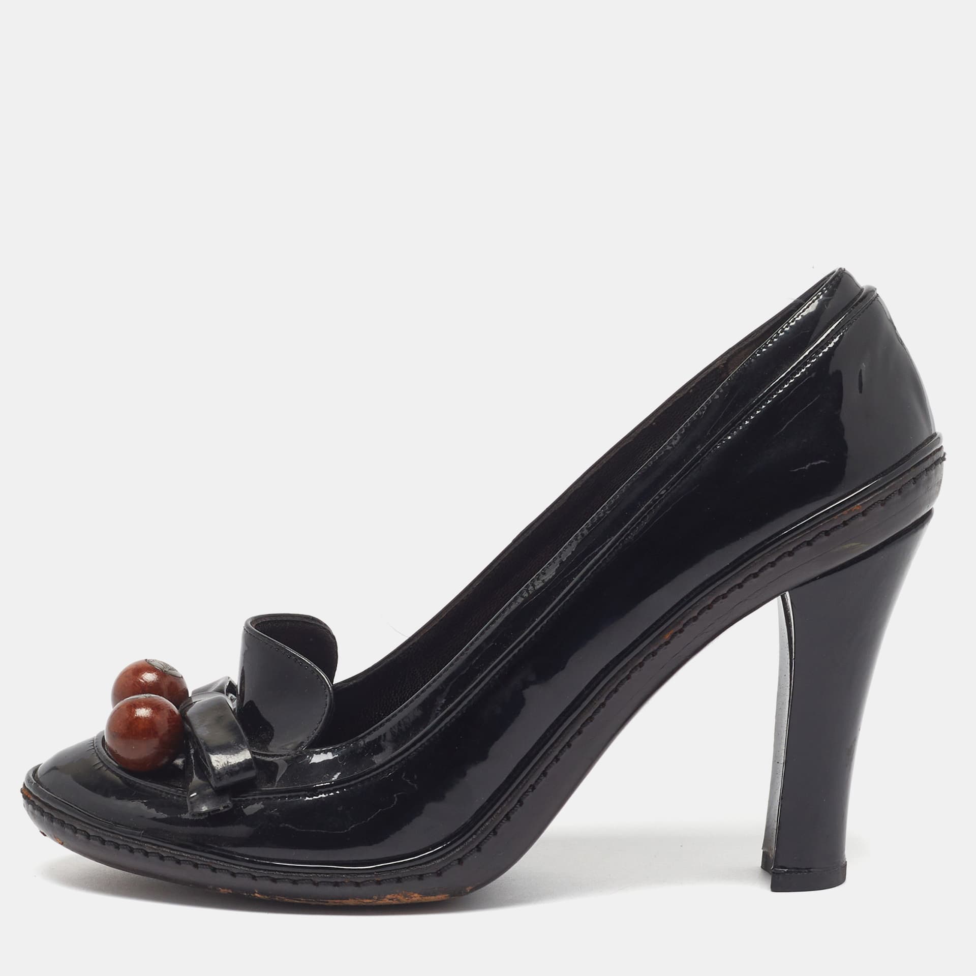 Celine Size 39 Black Patent Leather Block Heel Pumps