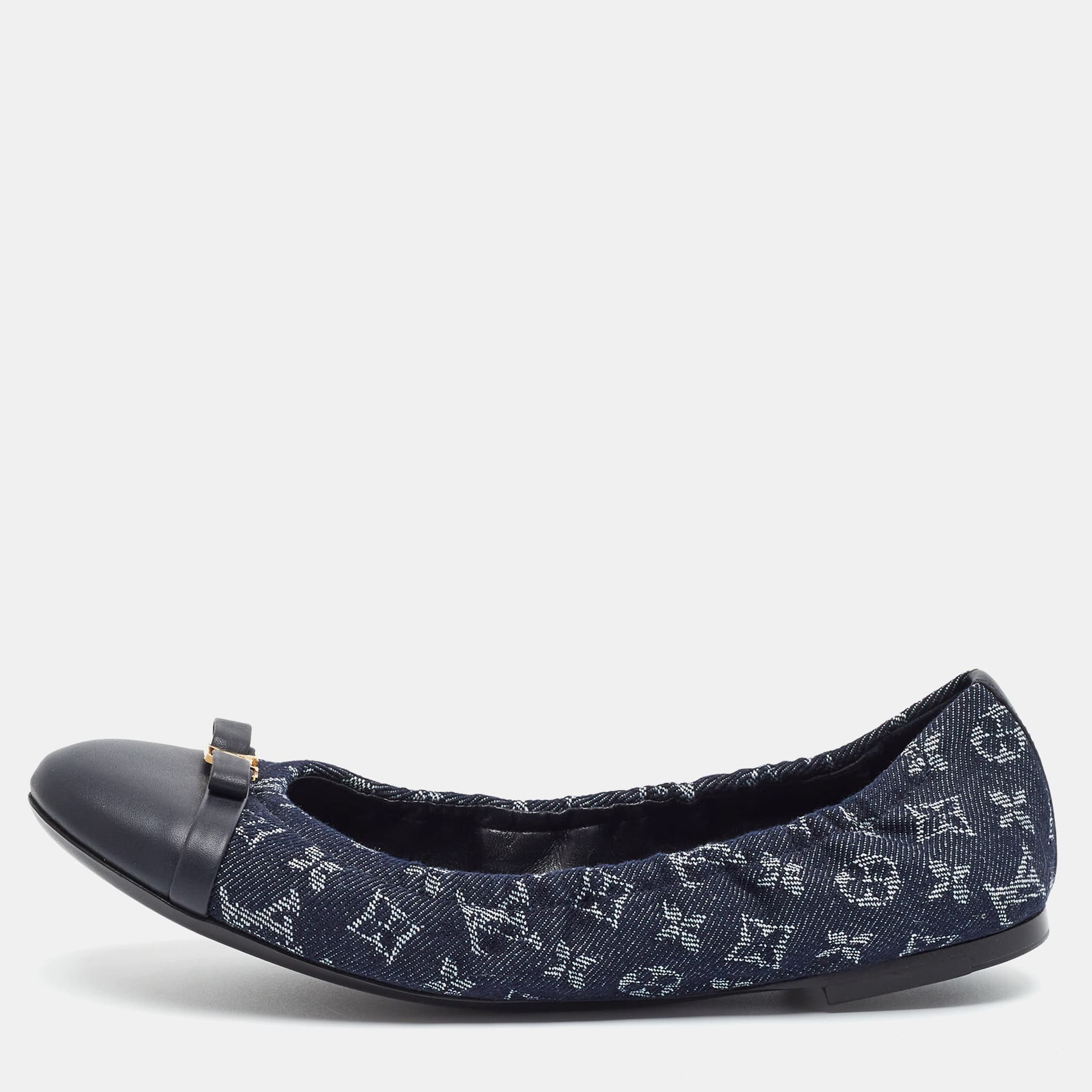 Louis Vuitton Elba Size 38 Navy Blue Monogram Denim and Leather Ballet Flats