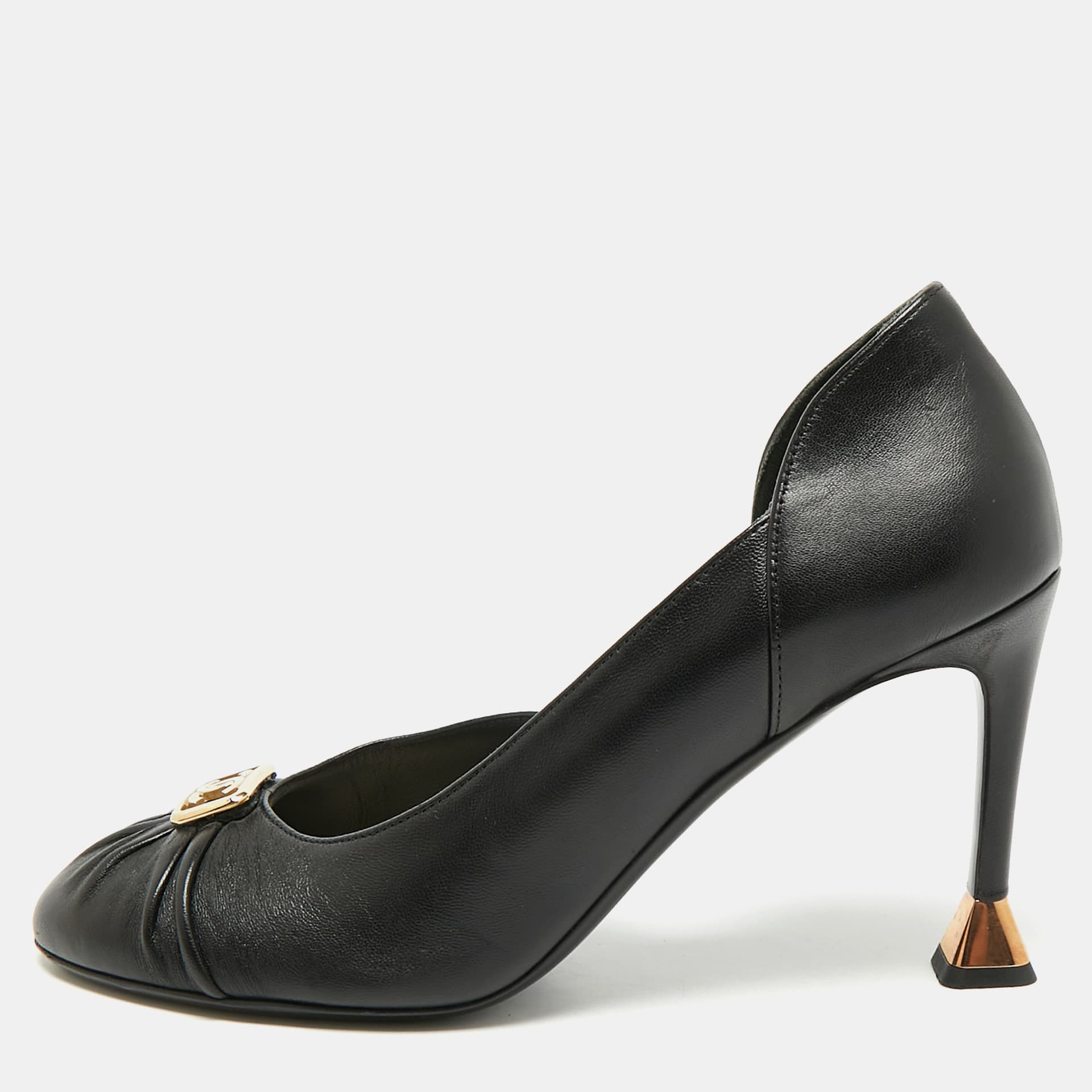 Chanel CC Size 38.5 Black Leather D'orsay Pumps