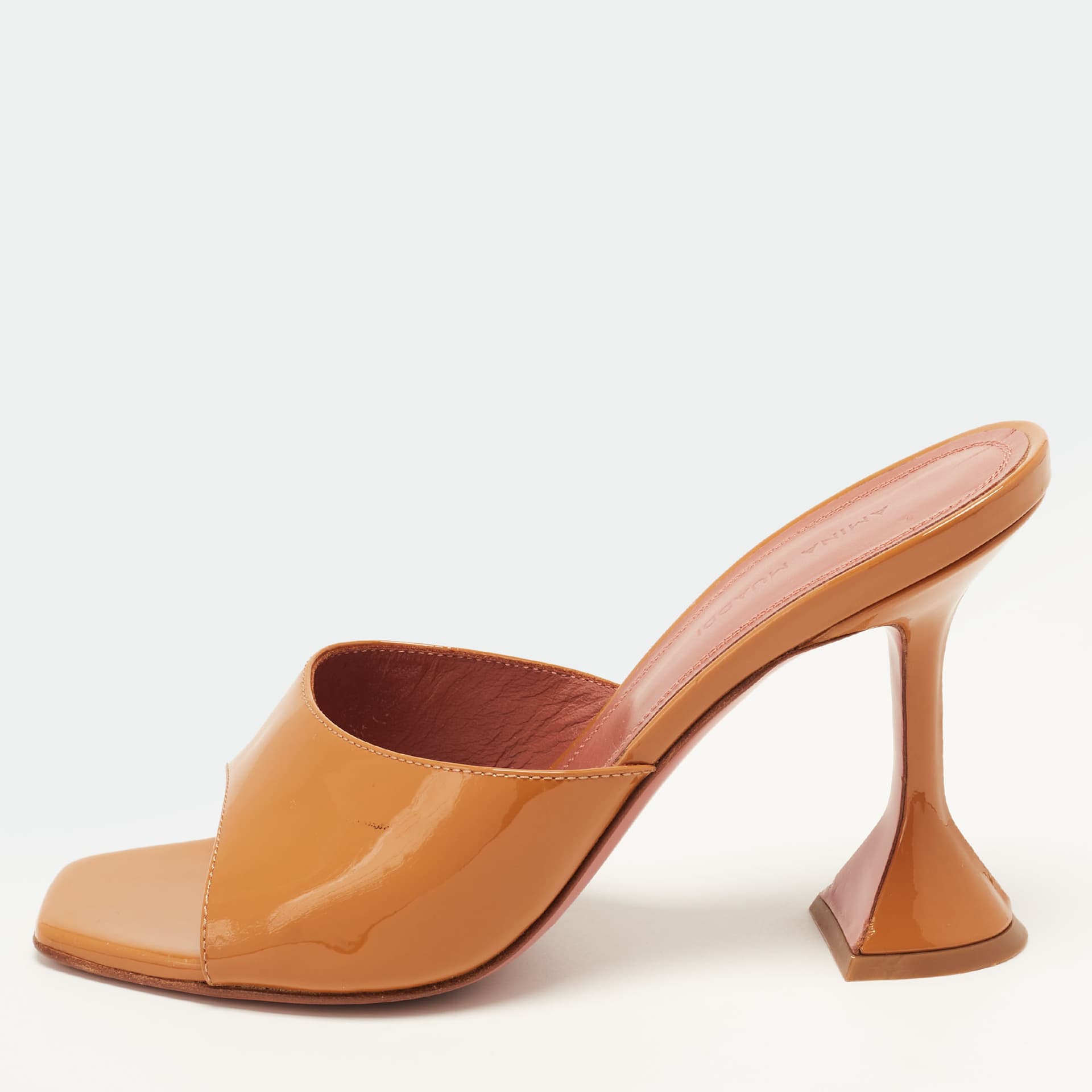 Amina Muaddi lupita Size 37 Brown Patent Leather Slide Sandals