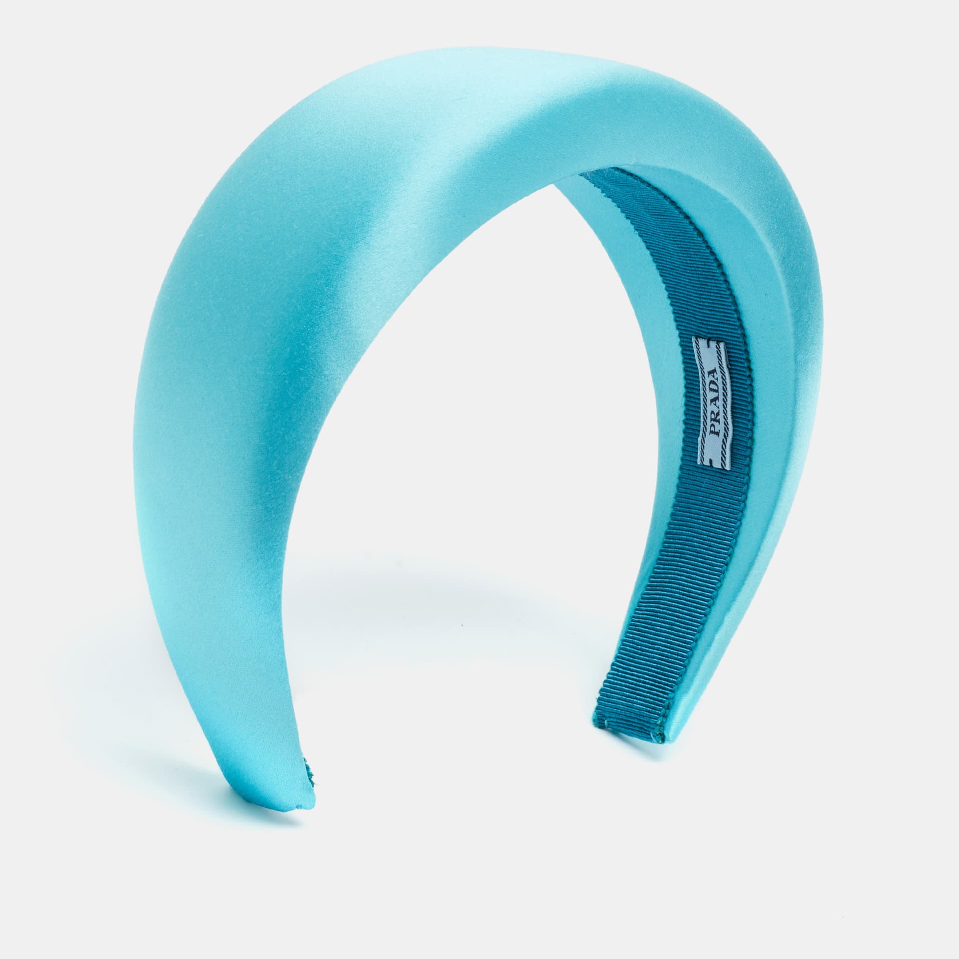 Prada Turquoise Blue Padded Satin Wide Headband