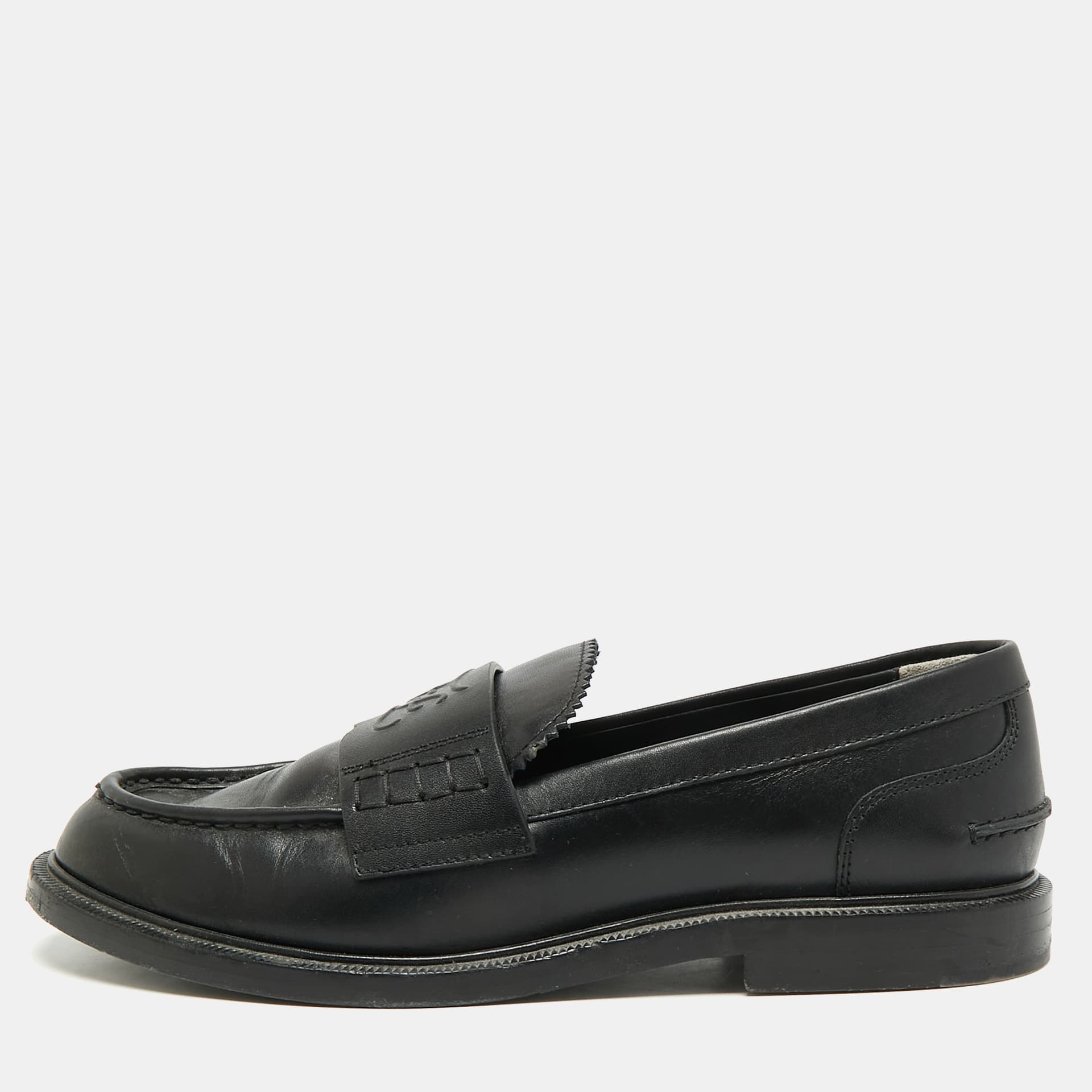 Fendi Karligraphy Size 38.5 Black Leather Loafers