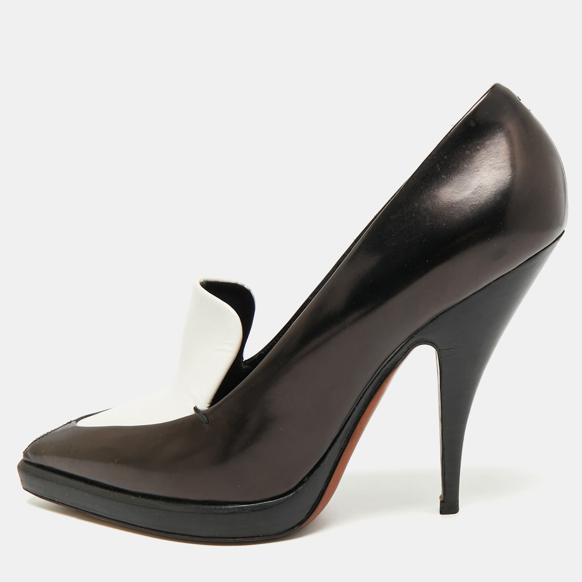 Celine Size 40 Black/Burgundy Leather Pointed Toe Pumps