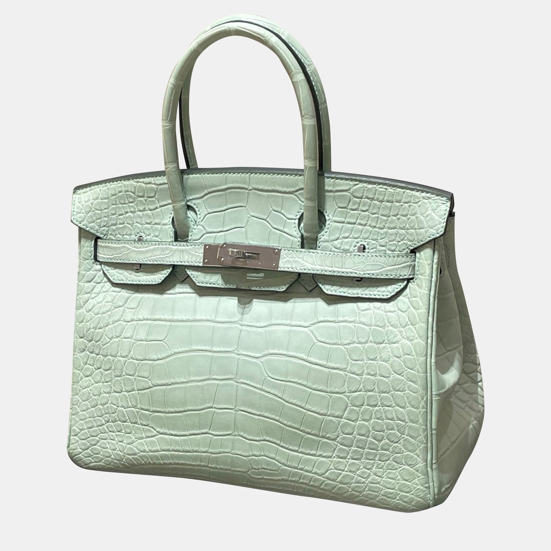 Hermes Birkin 30 Vert D'Eau Matte Alligator Leather Top Handle Bag
