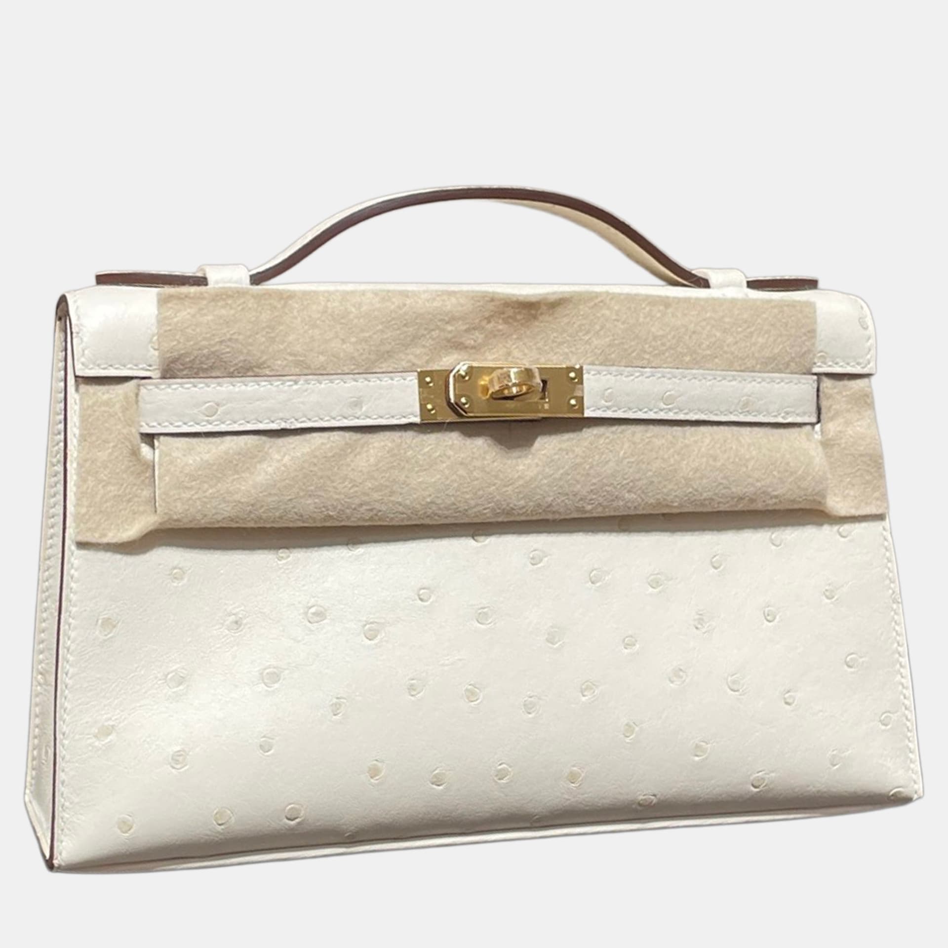 Hermes Mini Kelly Nata Ostrich Leather Top Handle Bag