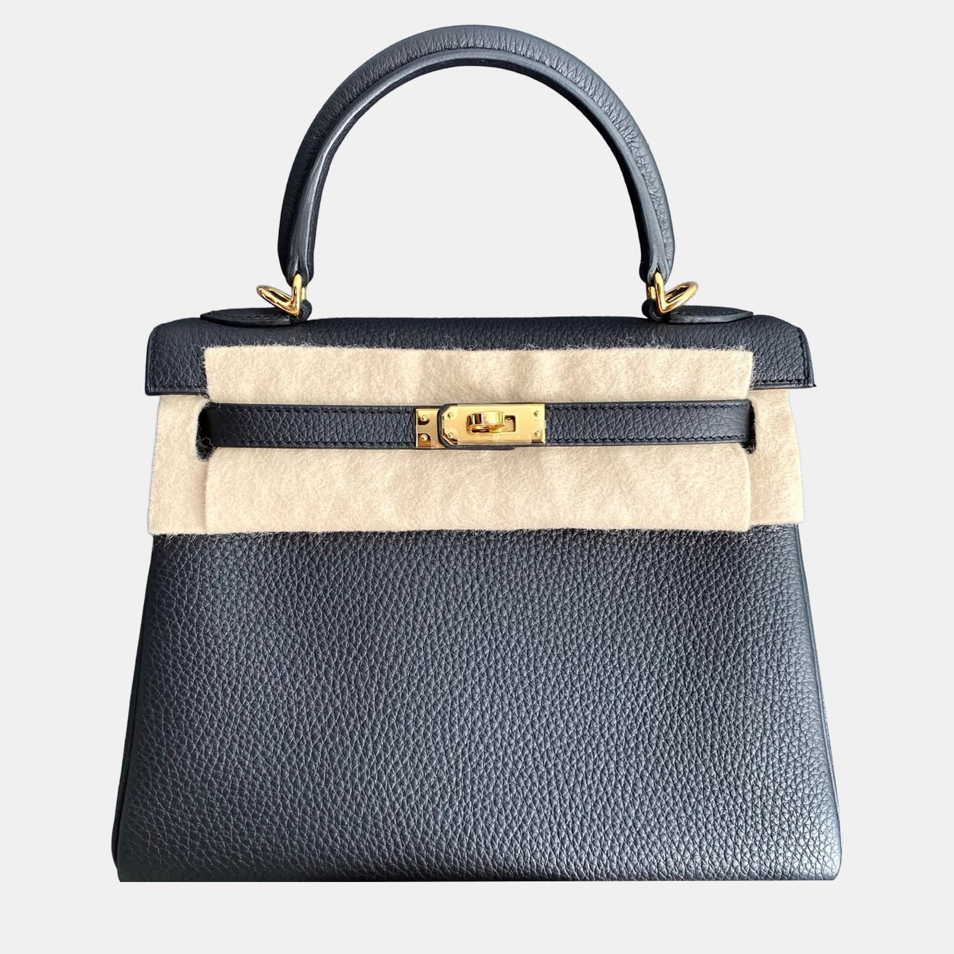 Hermes Kelly 25 Black Togo Calfskin Leather Top Handle Bag