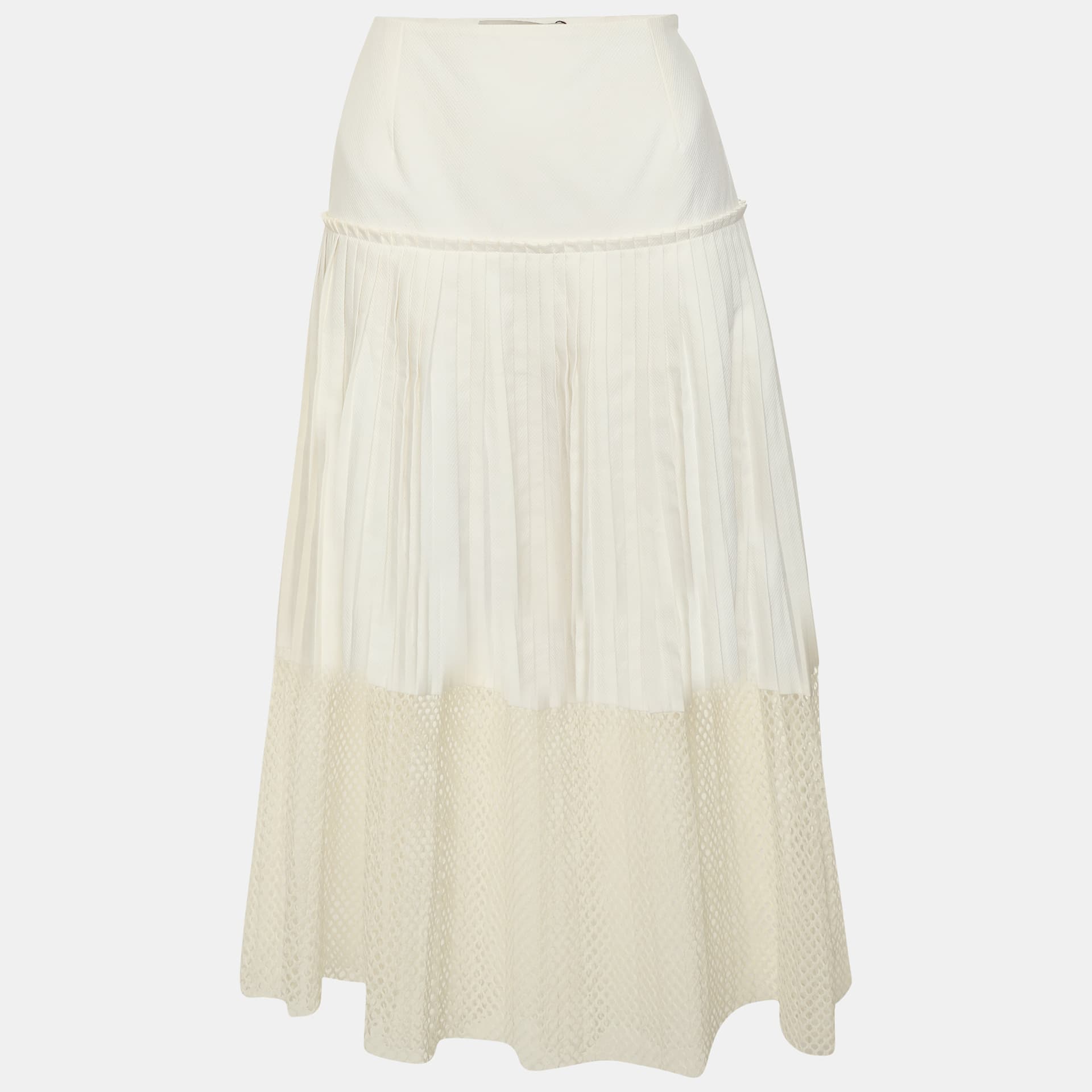 Stella McCartney Cream Cotton and Mesh Pleated Midi Skirt S