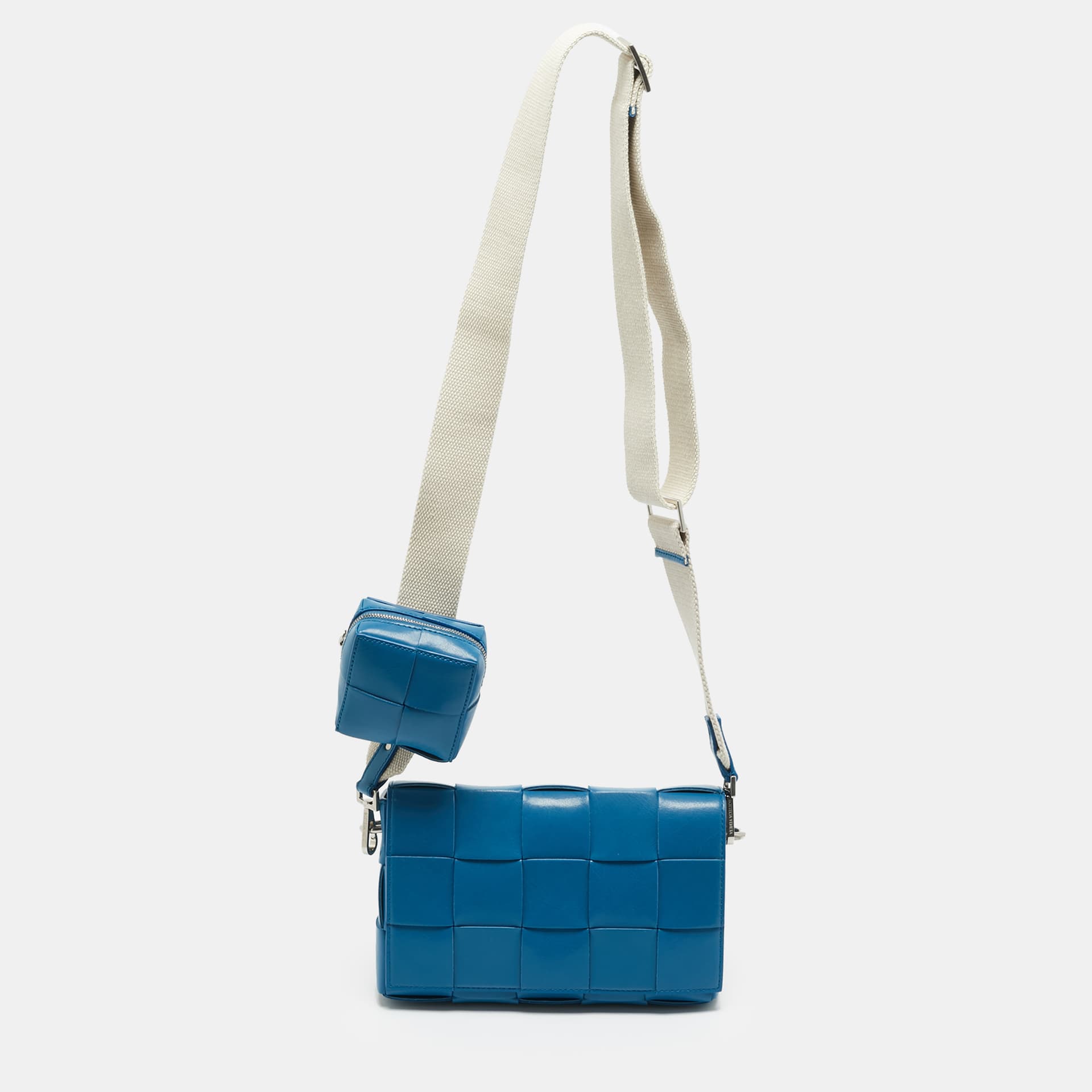 Bottega Veneta Cassette Medium Blue Intrecciato Leather Crossbody Bag