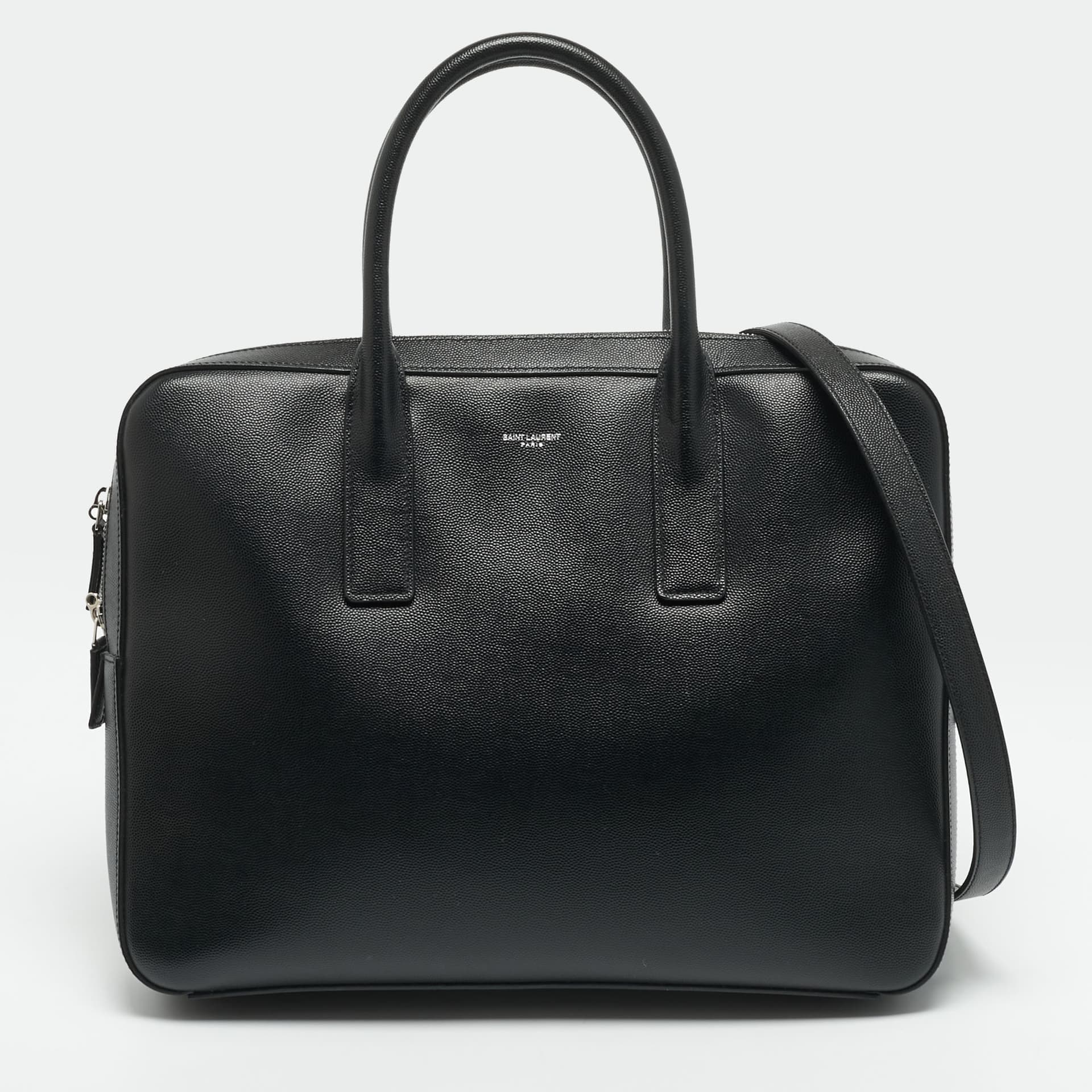 Saint Laurent Museum Small Black Leather Flat Briefcase