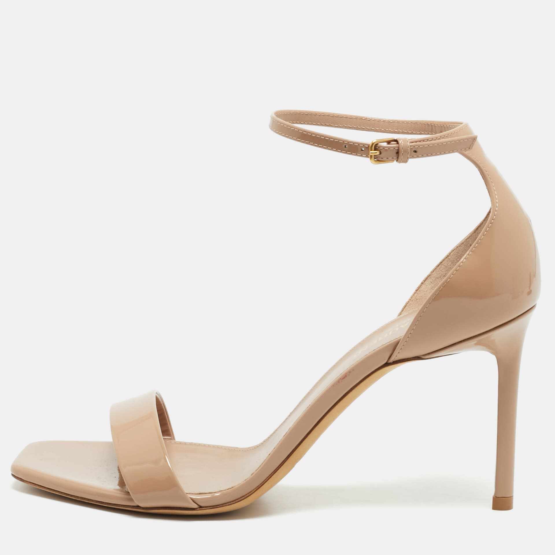 Saint Laurent Amber Size 38 Beige Patent Leather Ankle Strap Sandals