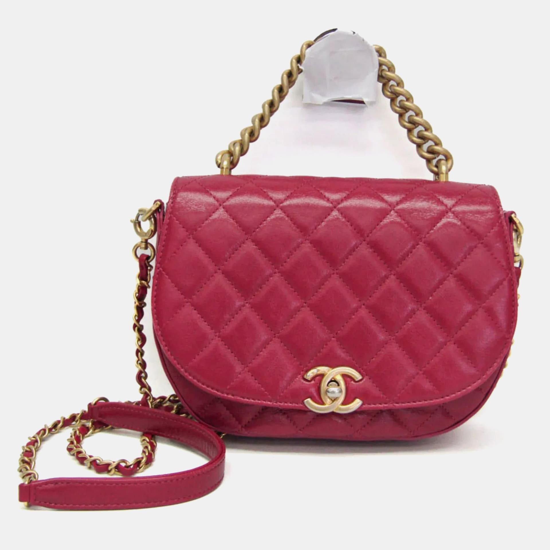 Chanel Round Flap Small Pink Lambskin Top Handle Bag