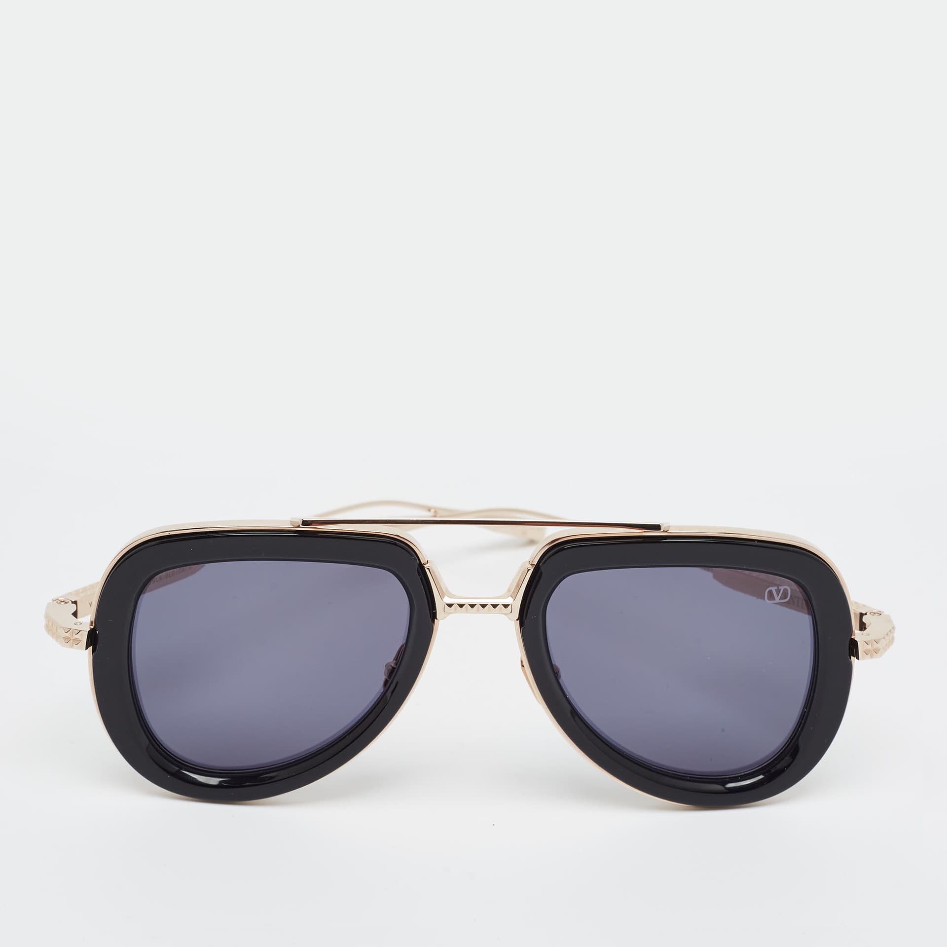 Valentino Black/Gold Tone VL Story VLS 129A Aviator Sunglasses