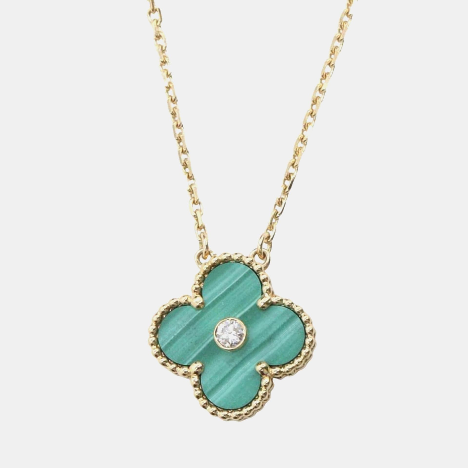 Van Cleef & Arpels Vintage Alhambra 18k Yellow Gold, Malachite Diamond Necklace
