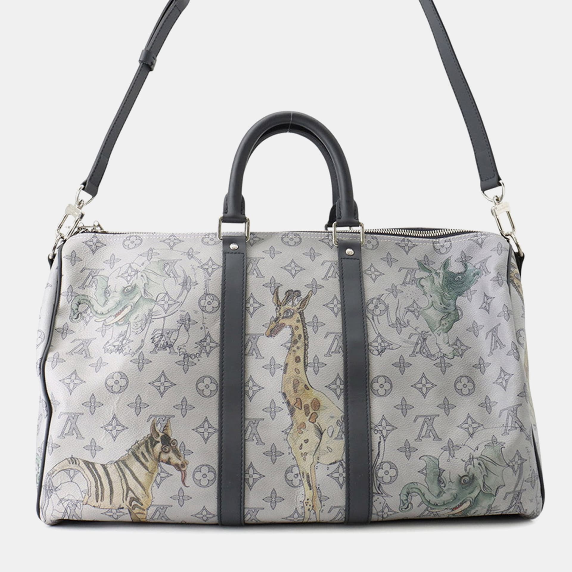 Louis Vuitton x Chapman Brothers Keepall Bandouliere 45 Gray Monogram Savane Canvas Travel Bag