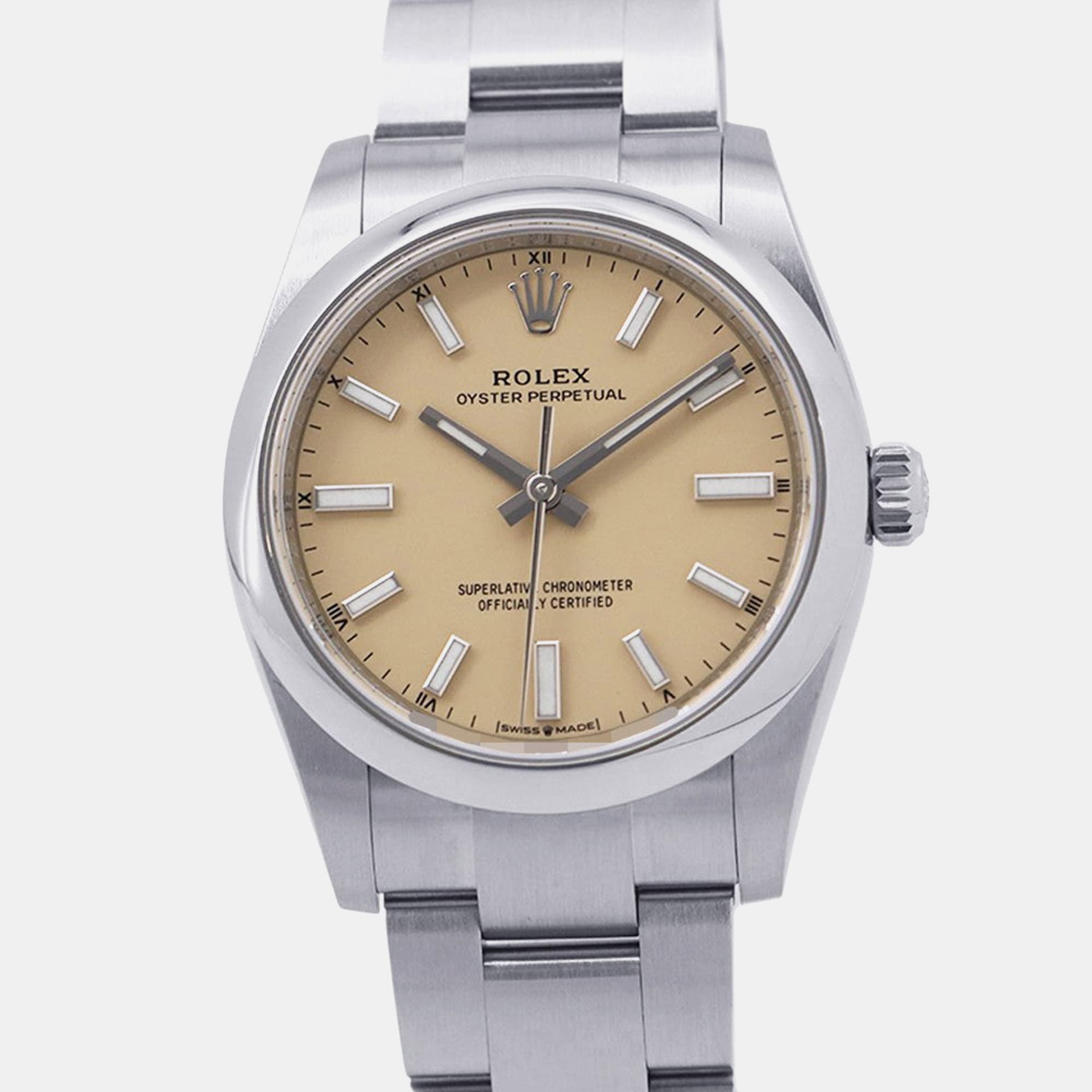 Rolex Oyster Perpetual 124200 Beige Stainless Steel Men Wristwatch 34mm