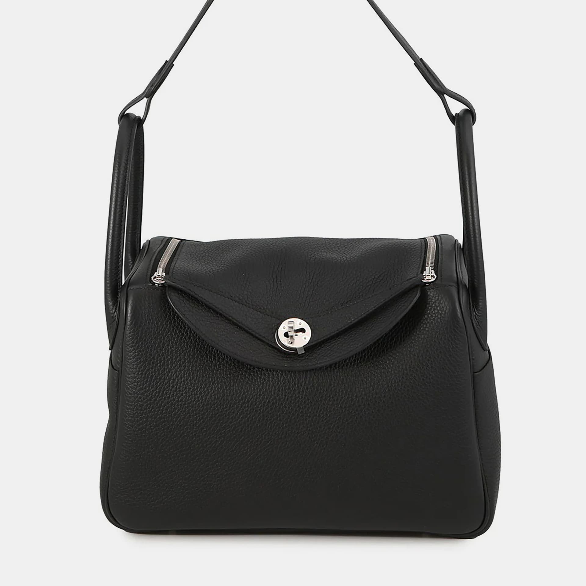 Hermes Lindy 30 Black Taurillon Clemence Leather Shoulder Bag