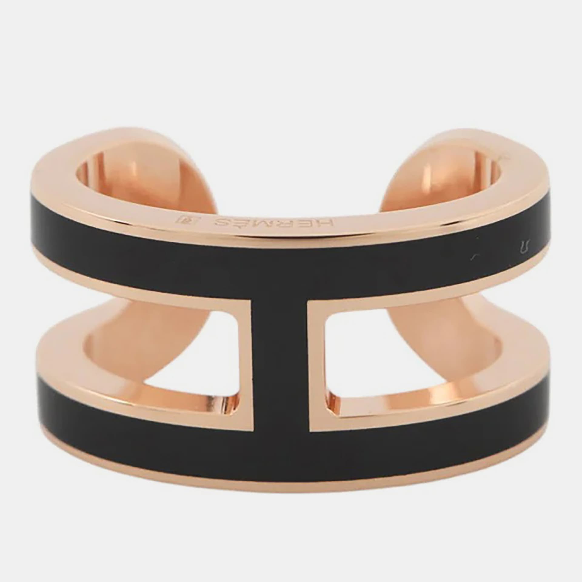 Hermes Pop H Black Lacquered Metal Rose Gold Plated Ear Cuff