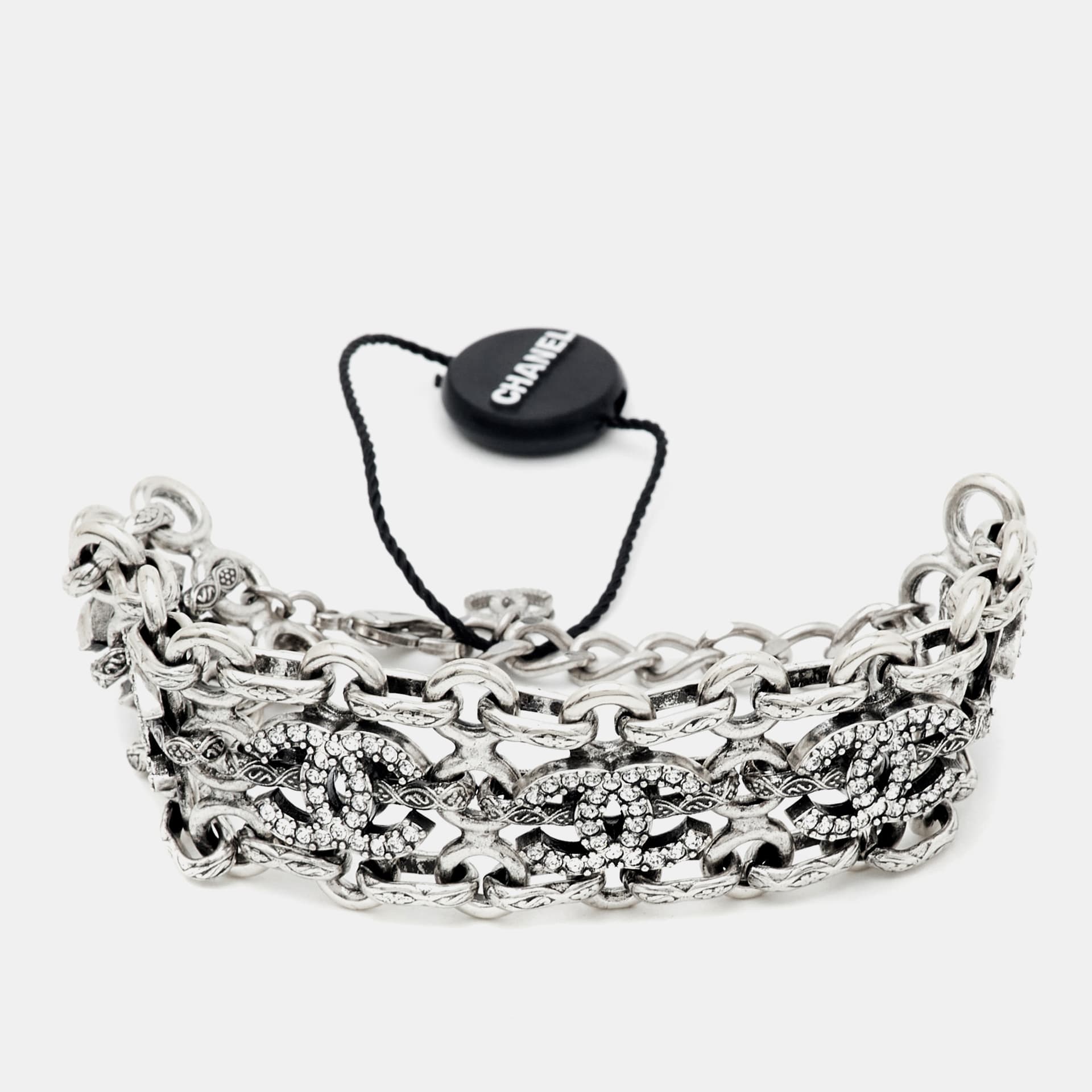 Chanel CC Crystals Silver Tone Bracelet