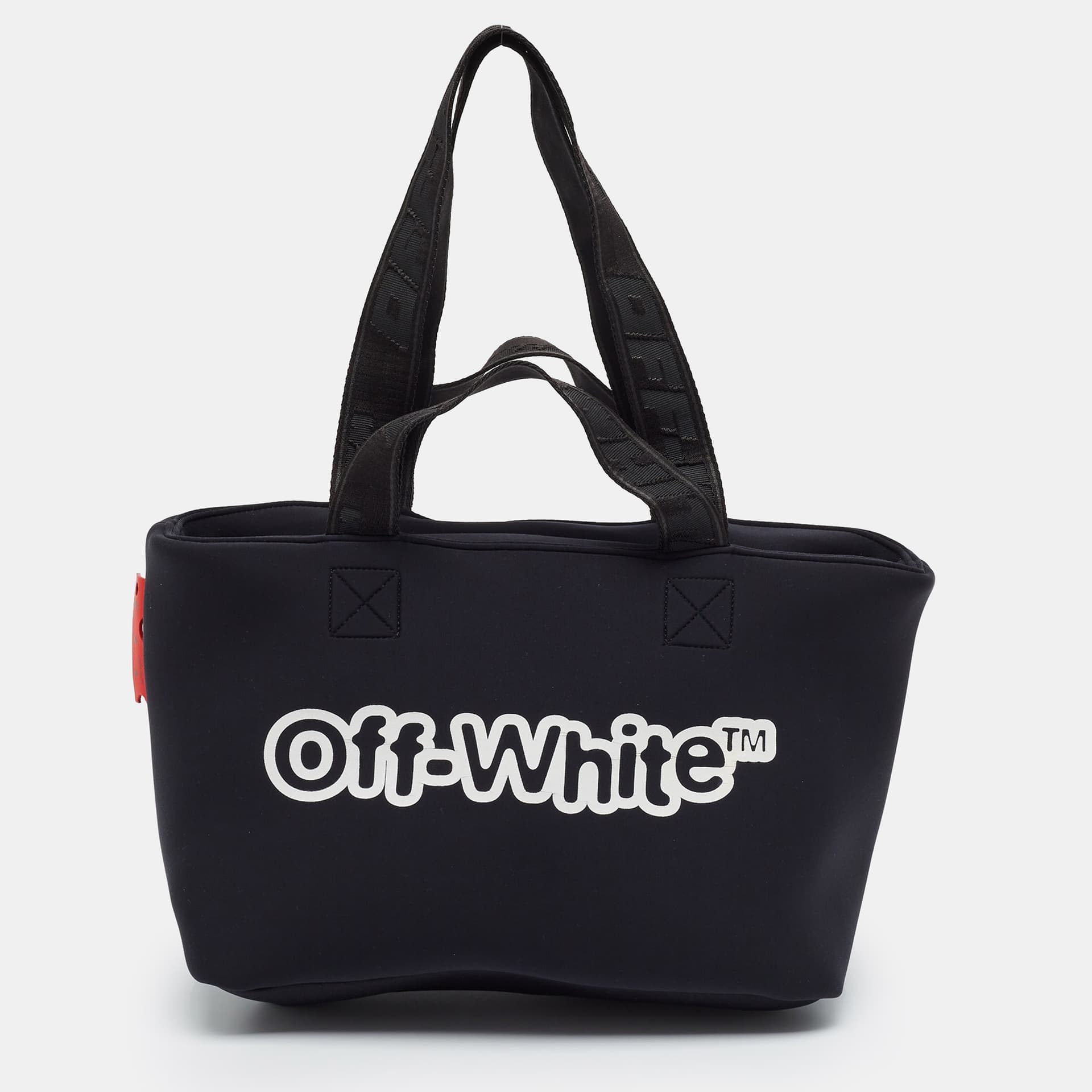 Off-White Commercial Logo Print Black Neoprene Tote