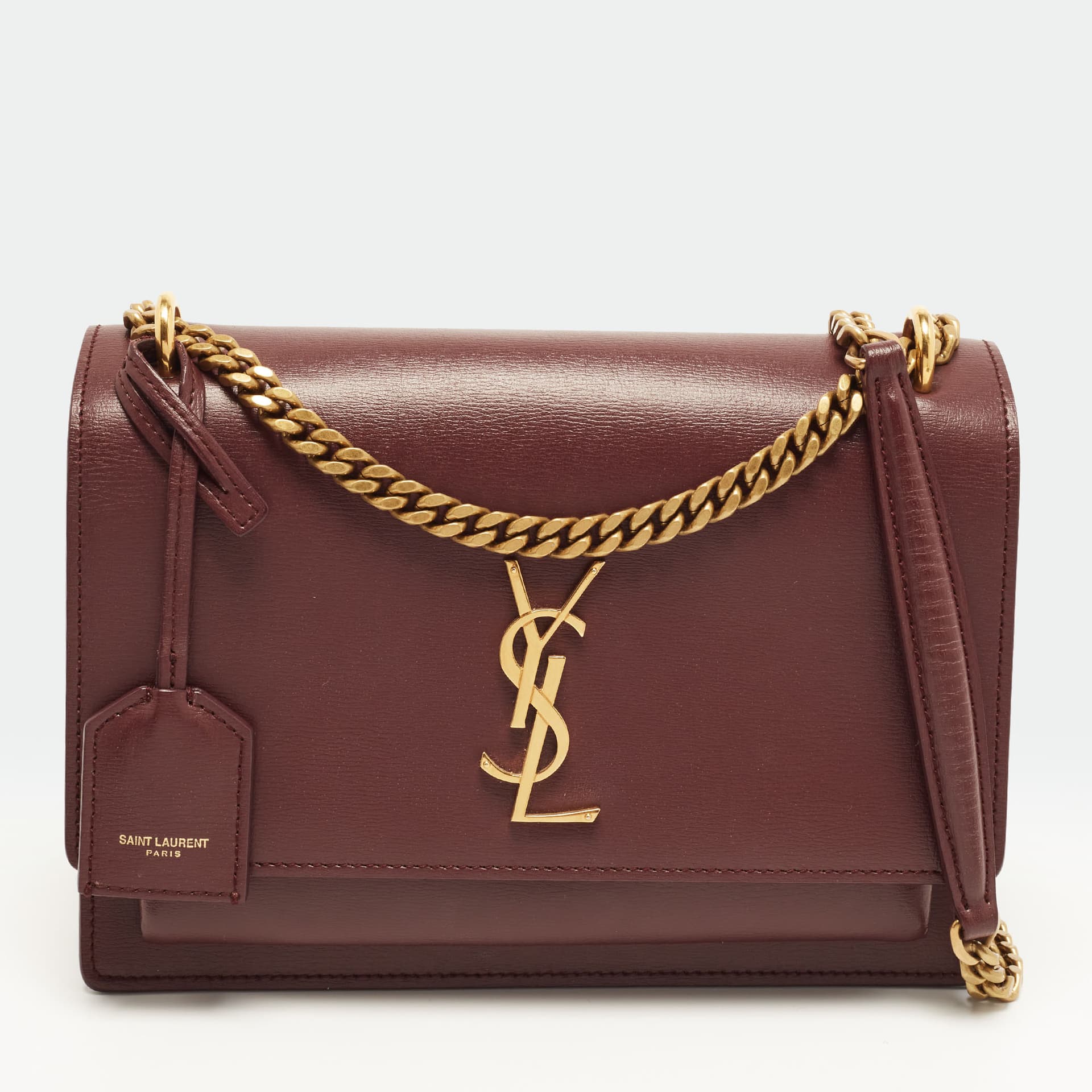 Saint Laurent Sunset Medium Burgundy Leather Shoulder Bag
