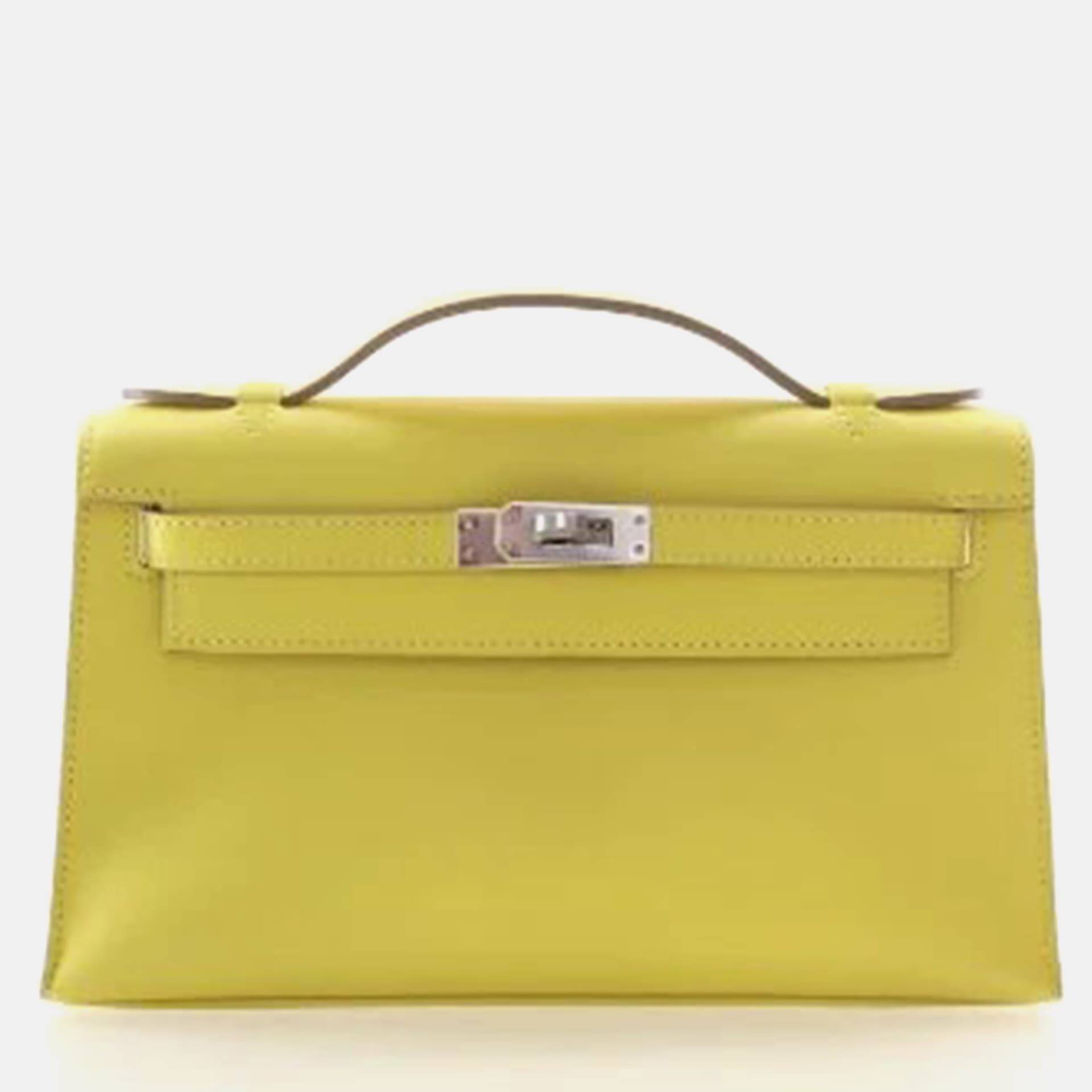 Hermes Kelly Pochette Swift Citron Top Handle Bag