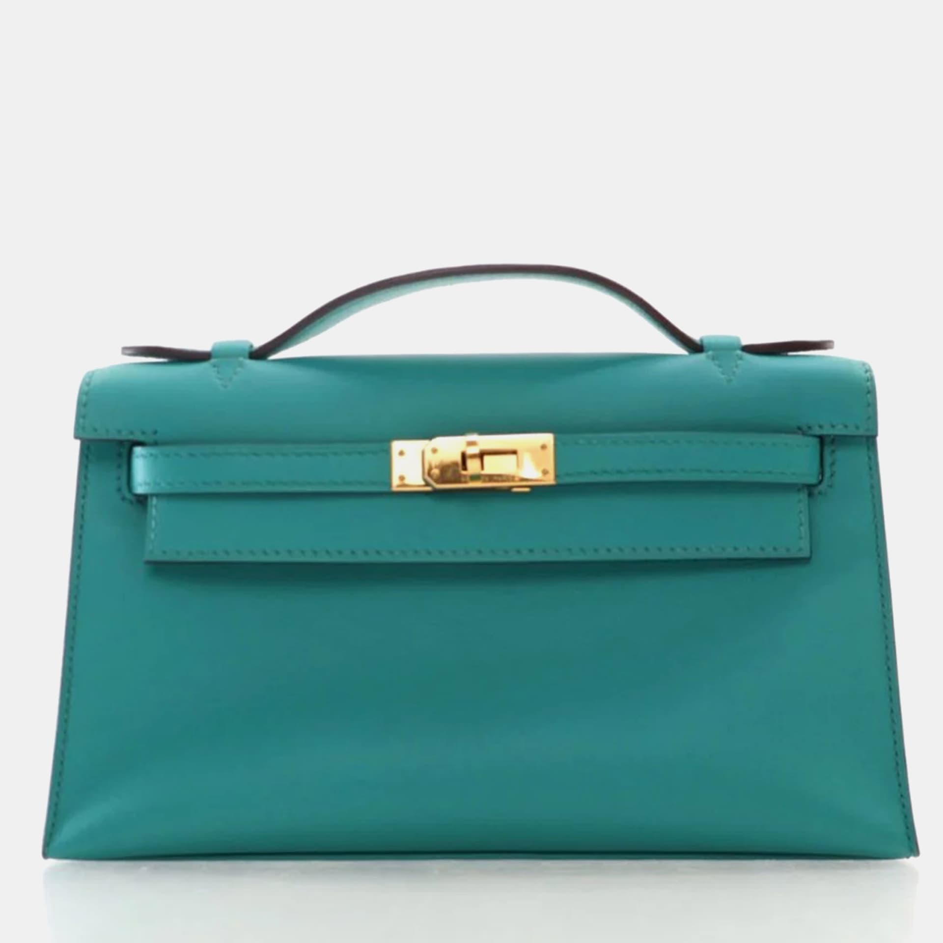 Hermes Bleu Paon Swift Kelly Pochette Top Handle Bag