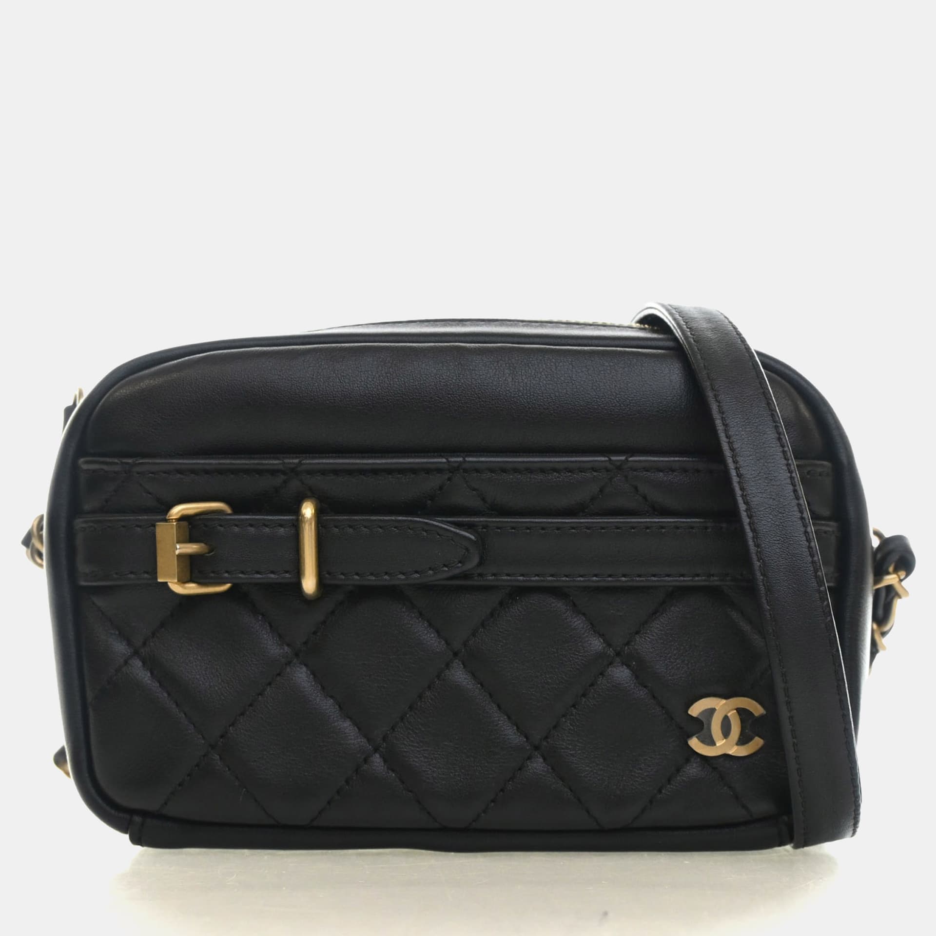 Chanel Buckle Camera Case Small Black Quilted Leather Crossbody Bag