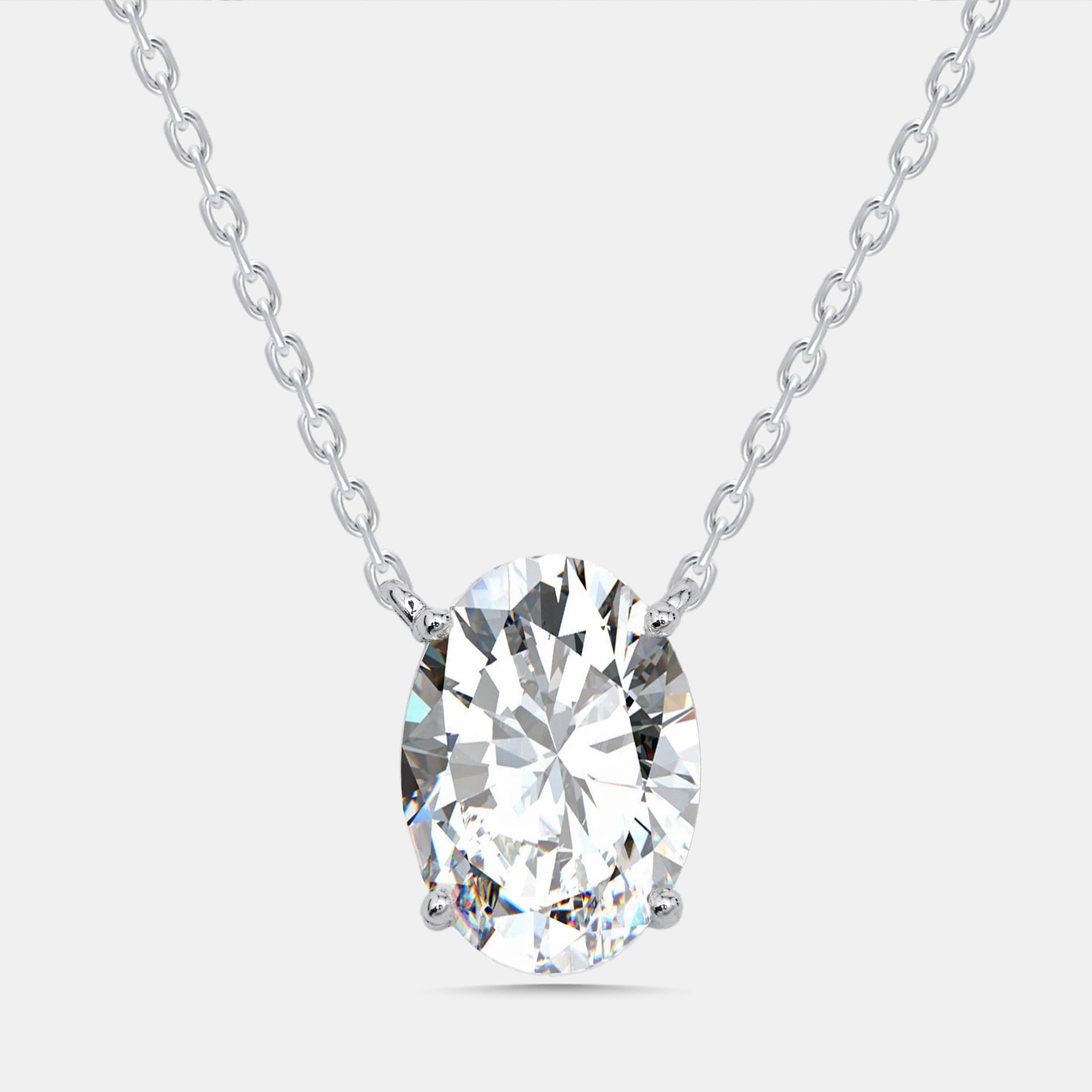 3.00 cts Oval Lab Grown Diamond 18k White Gold Necklace