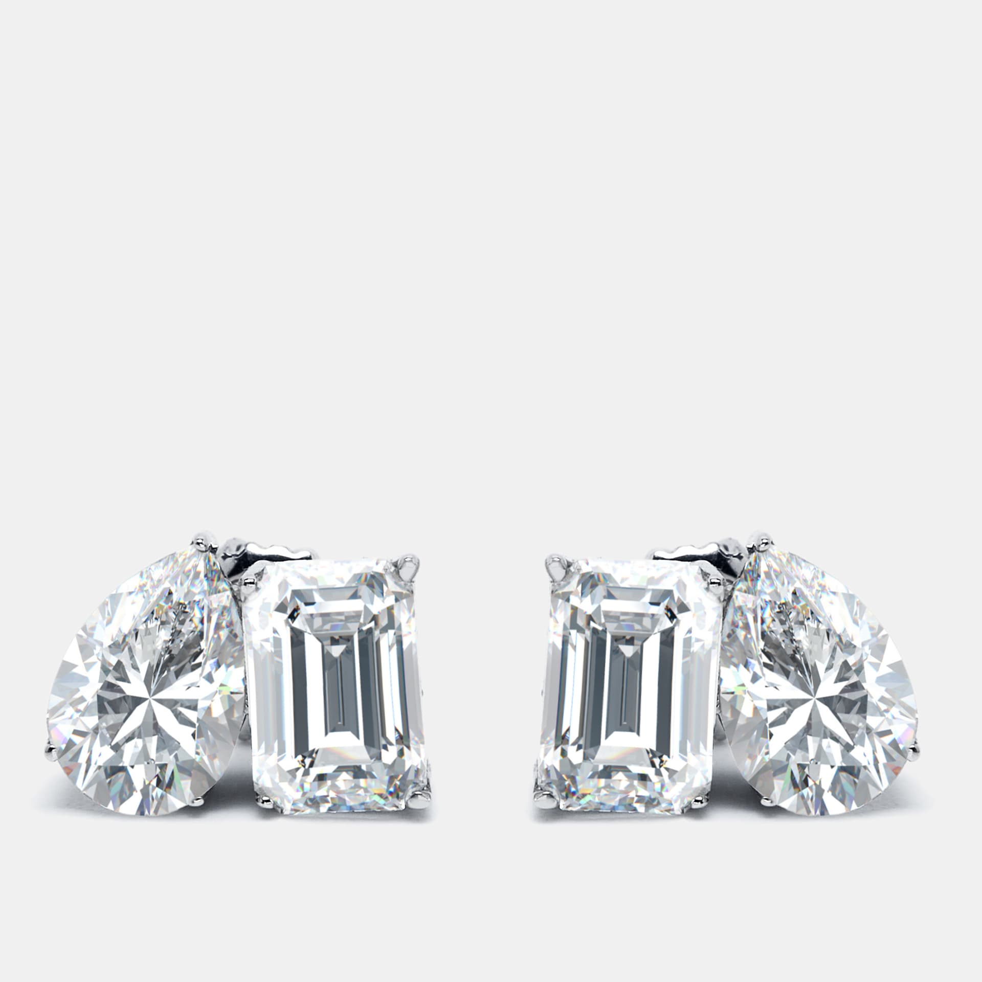 2 cts Emerald Cut, Pear Lab Grown Diamond 18k White Gold Earrings