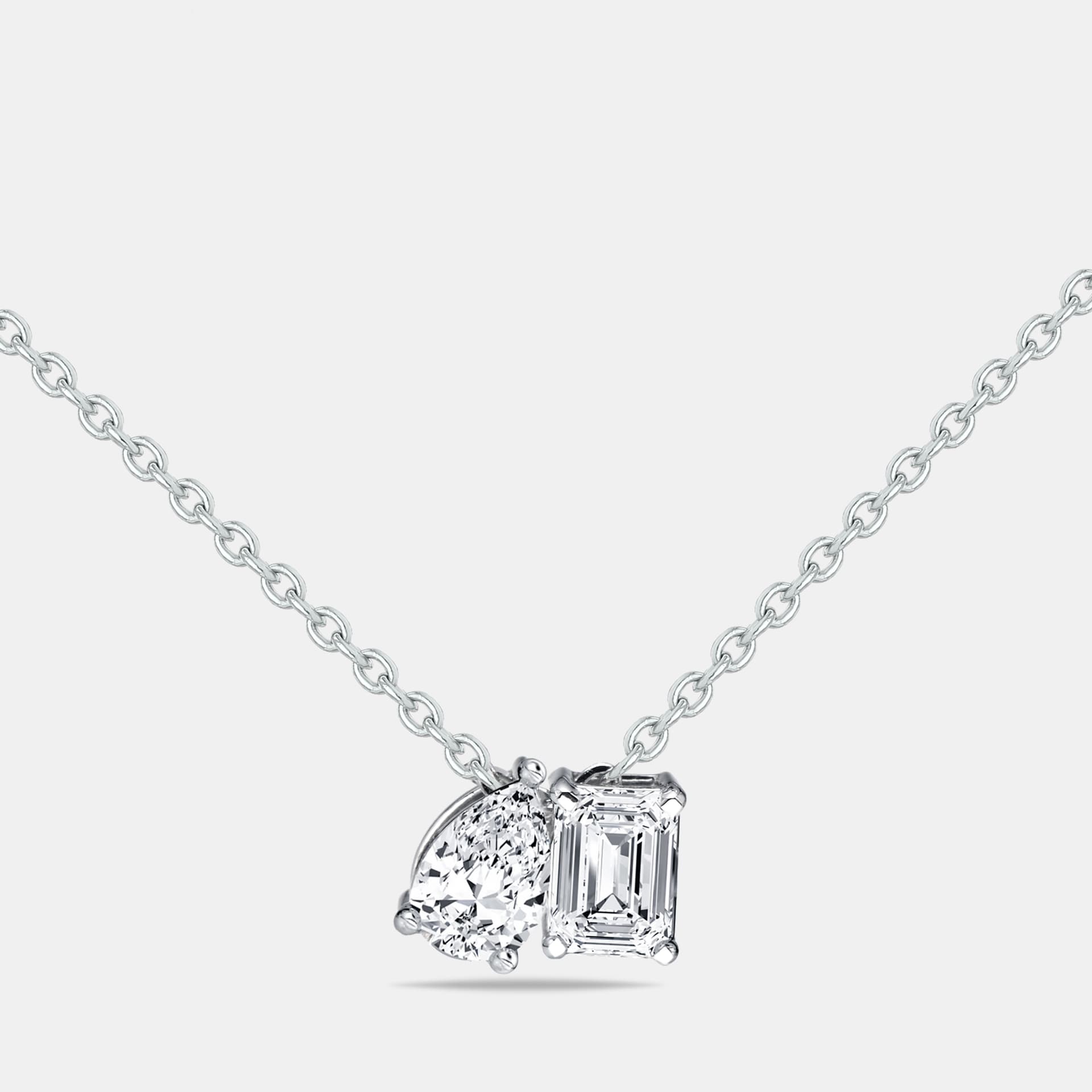 1 cts Emerald Cut, Pear Lab Grown Diamond 18k White Gold Necklace