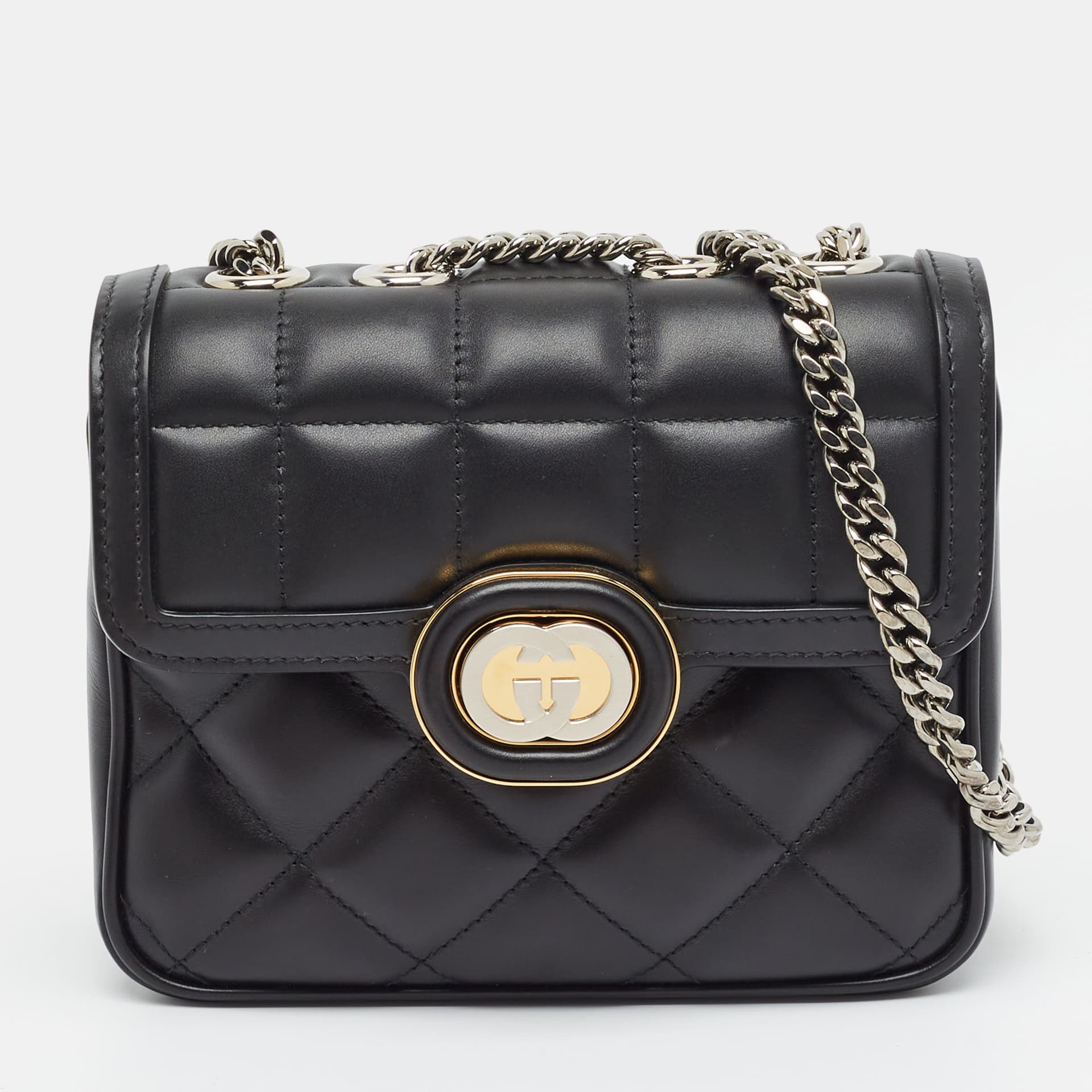 Gucci Deco Chain Mini Black Quilted Leather Shoulder Bag