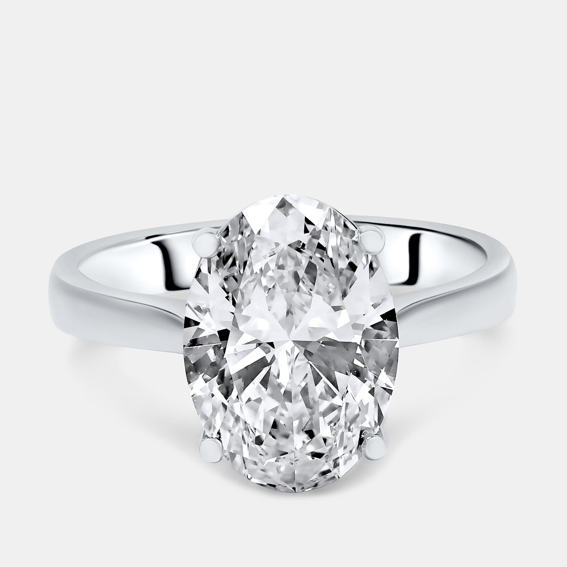 5.00 cts Oval Lab Grown Diamond 18k White Gold Ring Size 53