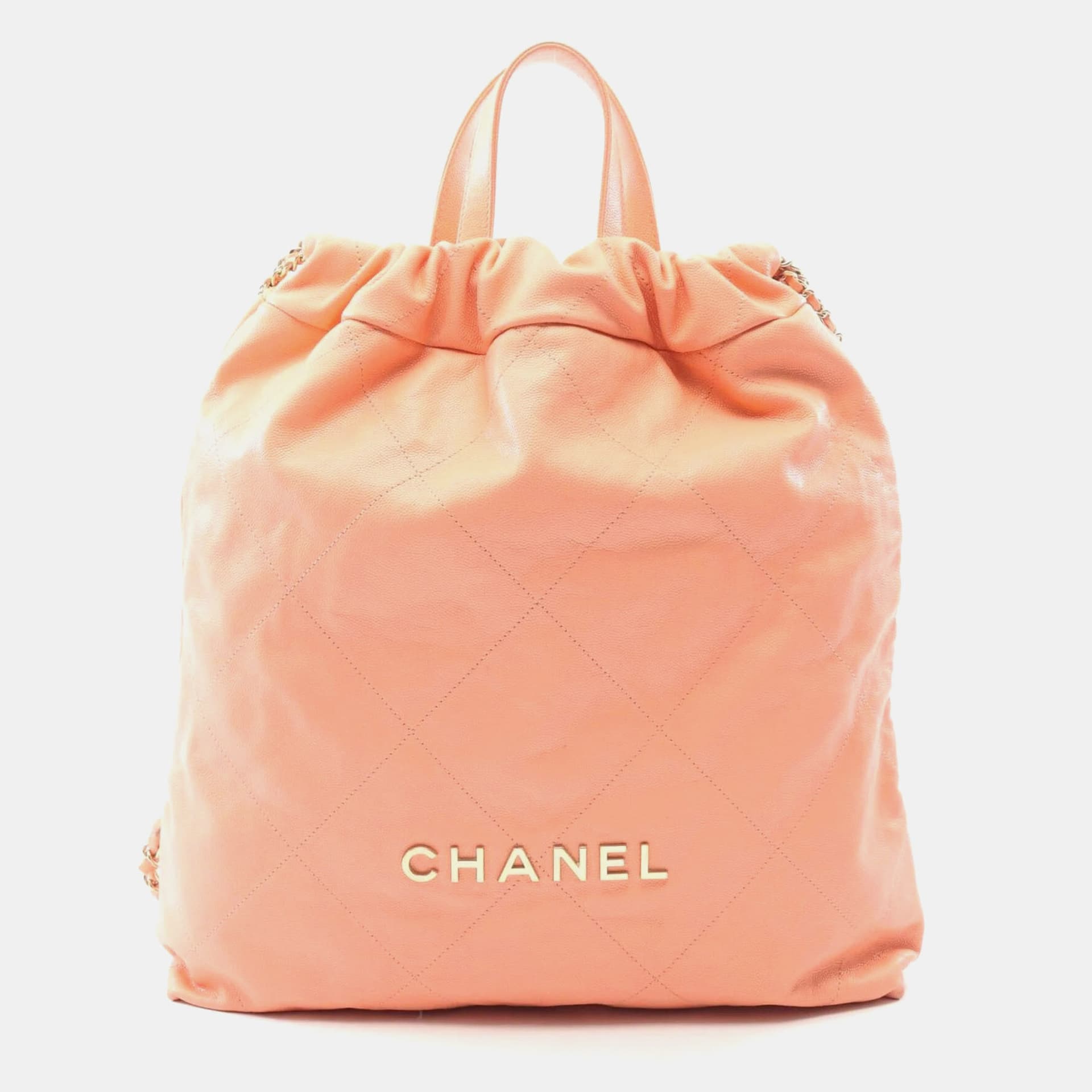 Chanel 22 Large Orange Grained Calfskin Leather Backpack Bag