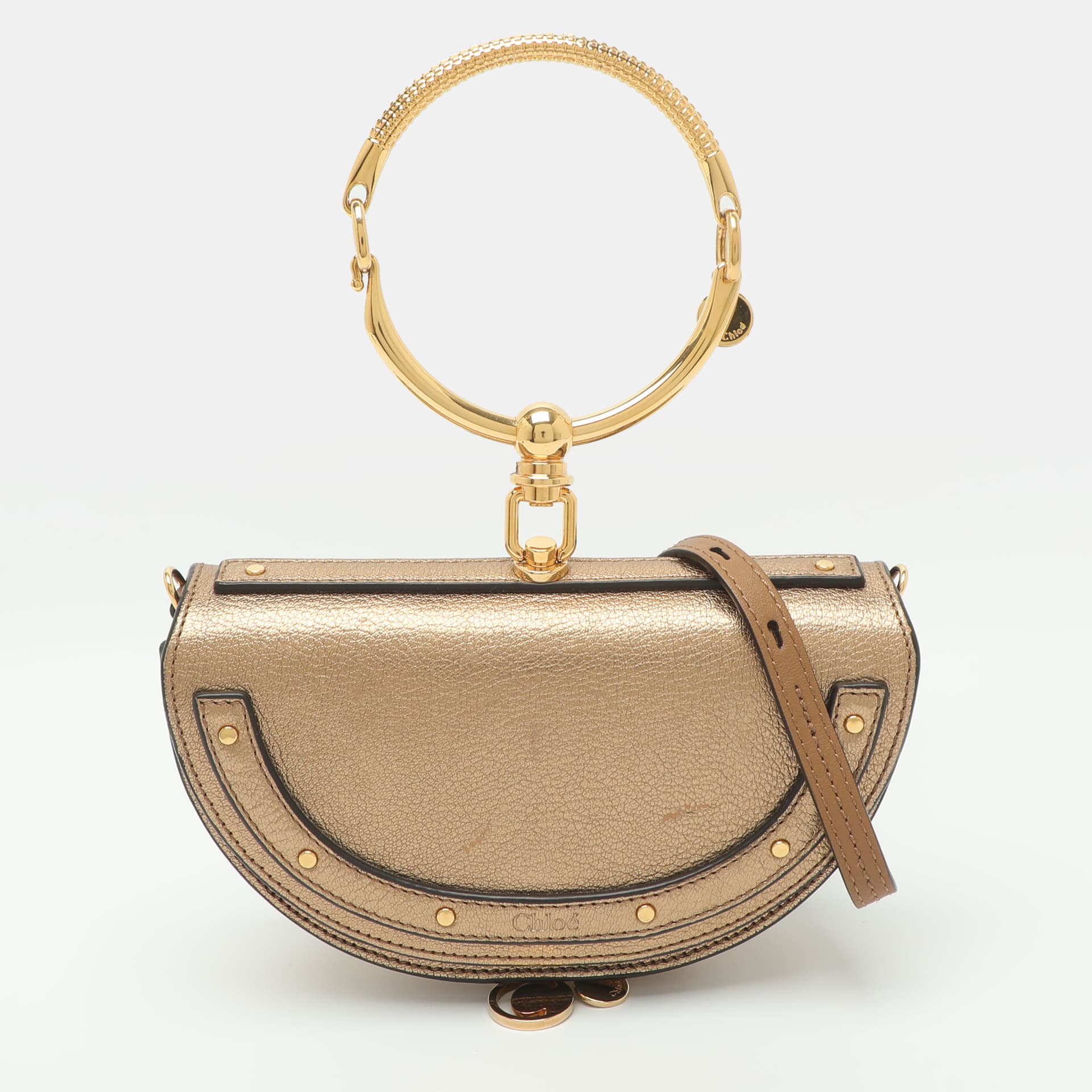 Chloe Nile Bracelet Small Gold Leather Minaudiere Bag