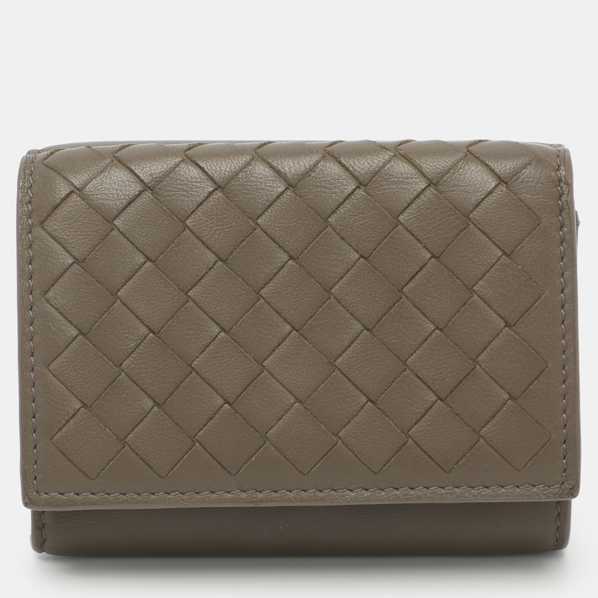 Bottega Veneta Etoupe Intrecciato Leather Trifold Wallet