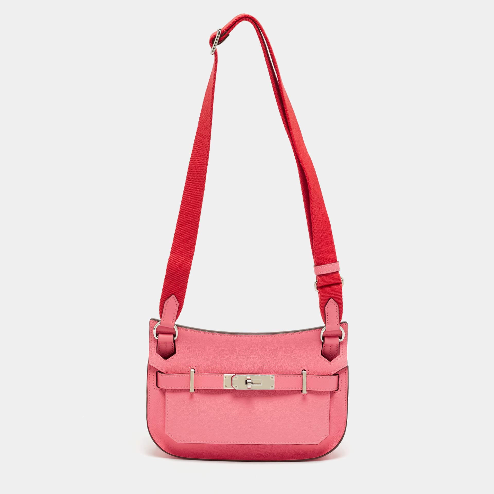 Hermes Jypsiere Mini Palladium Finish Rose Azalee/Rouge Pivoine Evercolor Leather Shoulder Bag