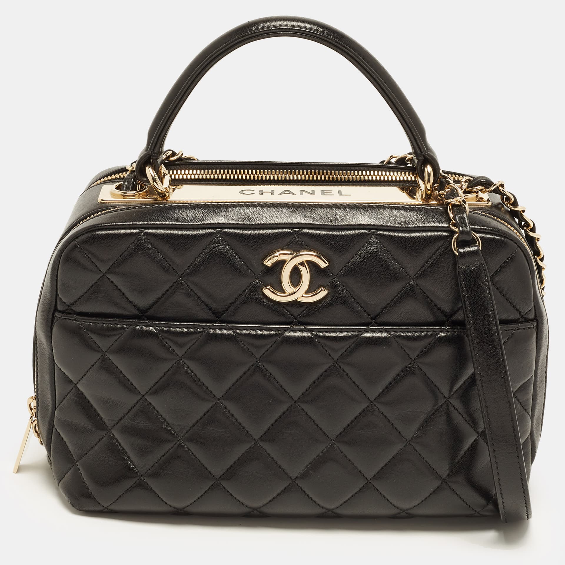 Chanel Trendy CC Medium Black Quilted Leather Bowling Bag