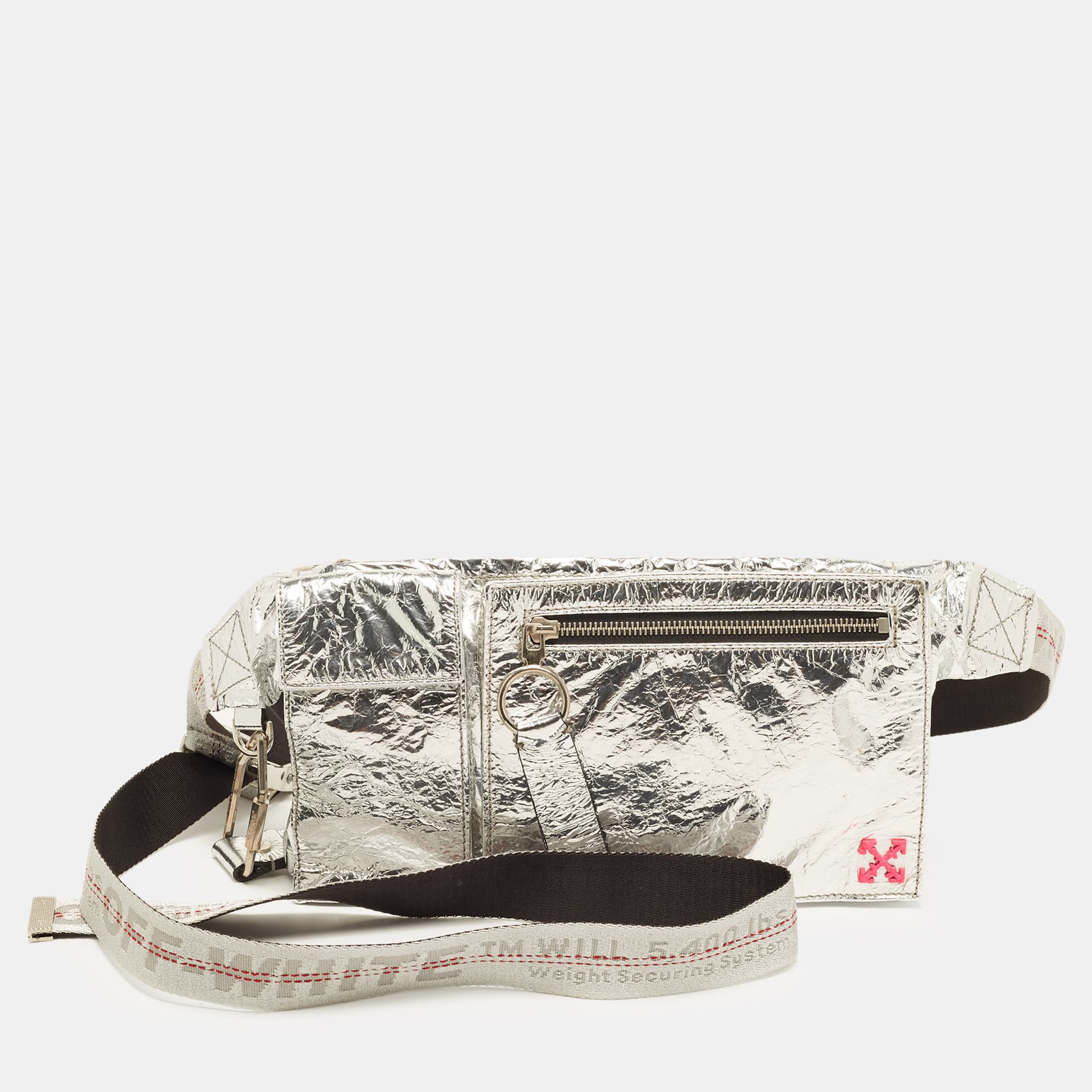 Off-White Silver Crinkle Leather Fanny Pack