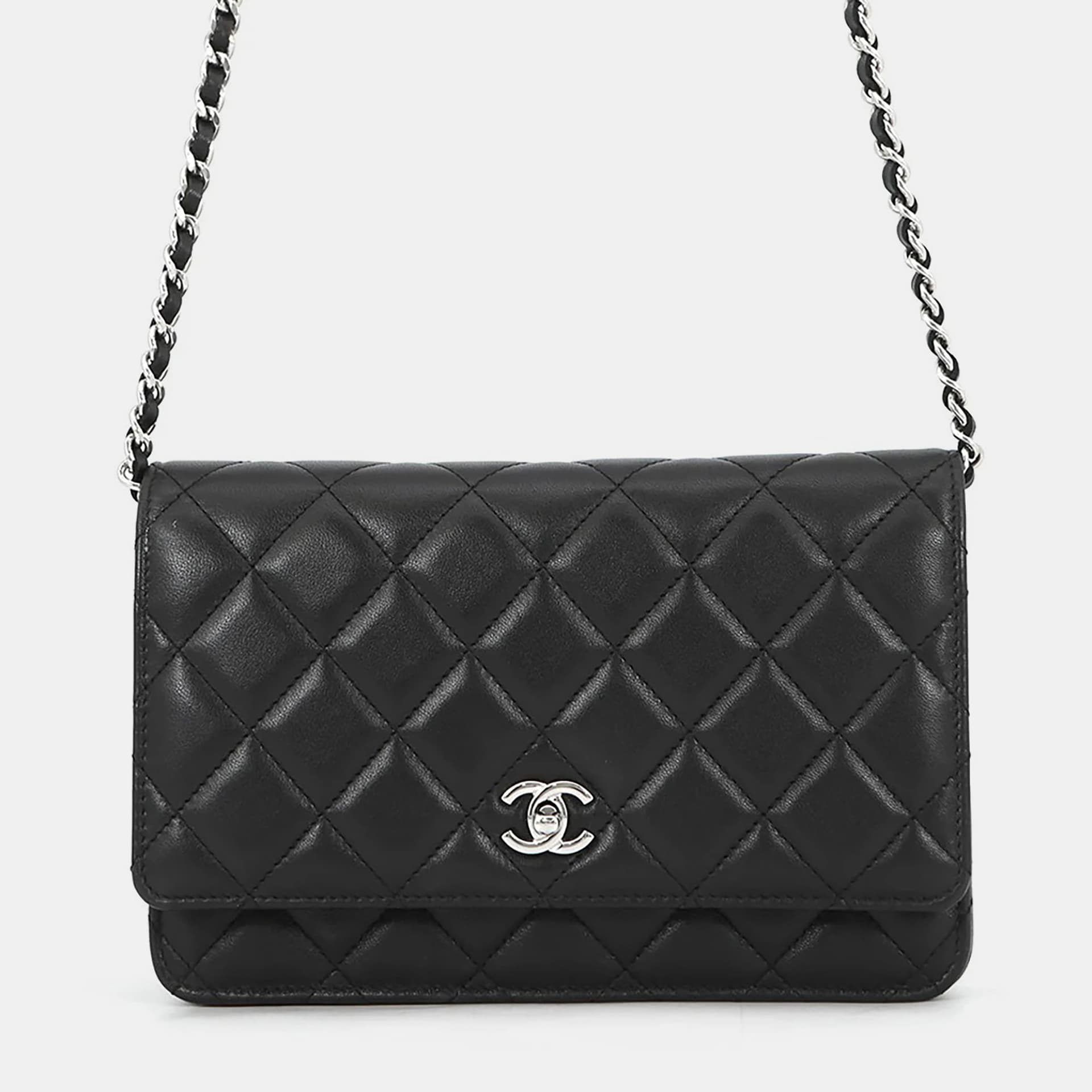 Chanel Classic Matelasse Chain Wallet Black Lambskin