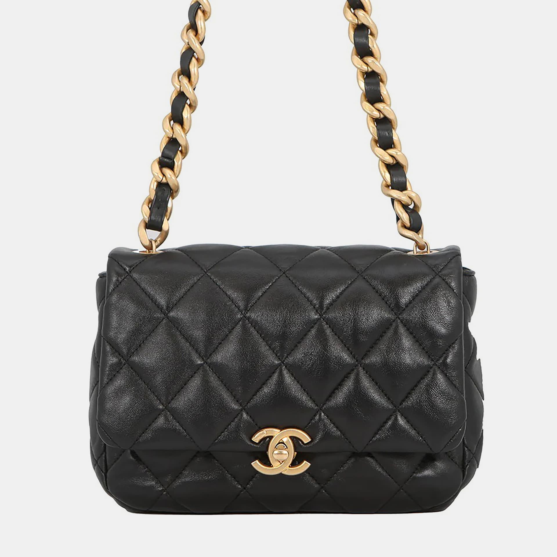Chanel Single Flap Small Black Lambskin Leather Shoulder Bag