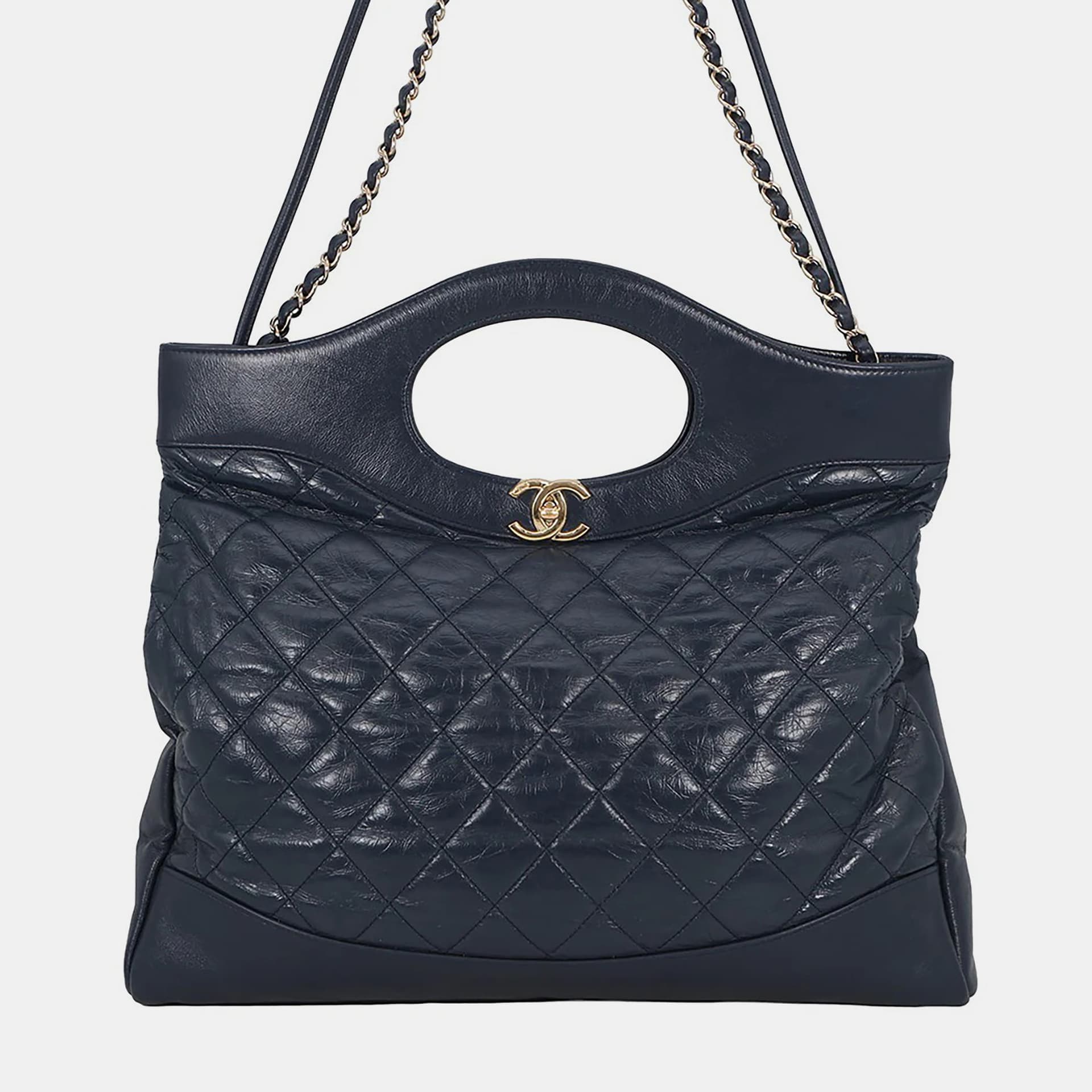 Chanel Chanel31 Shopping Bag Navy Aged Calf Leather Size Large